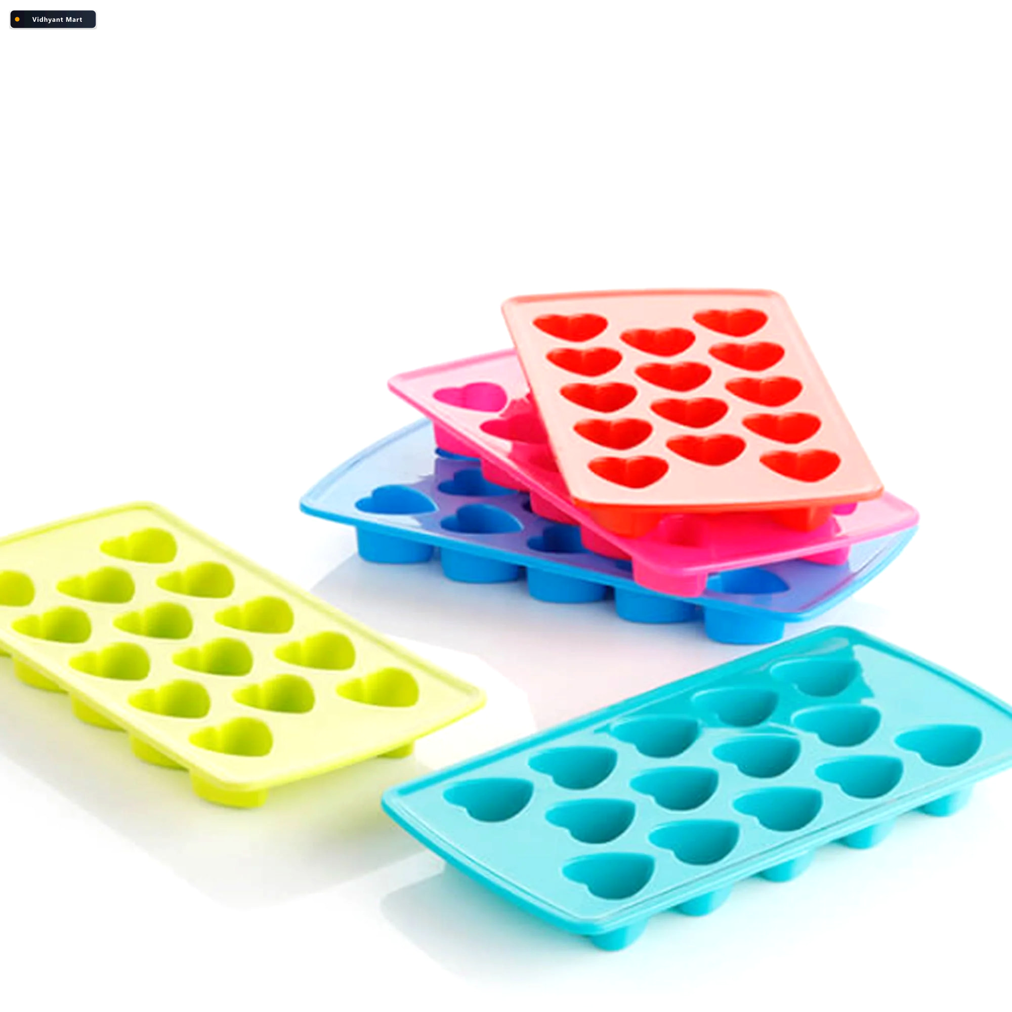 Vidhyant Mart Heart Shape Ice Cube Tray 14 Cavities Multicolor C 3