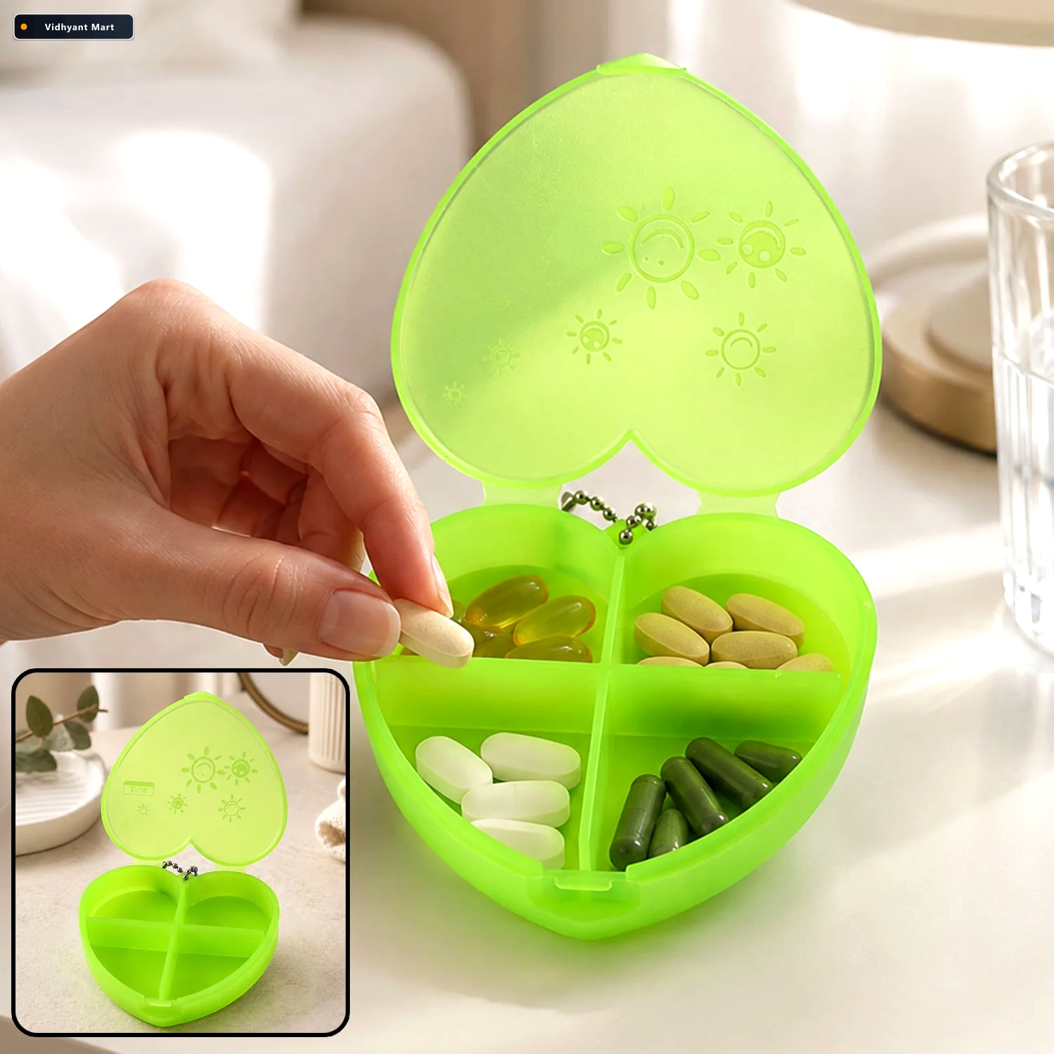 Vidhyant Mart Heart Shape Pill Organizer Compact Travel Friendly 1