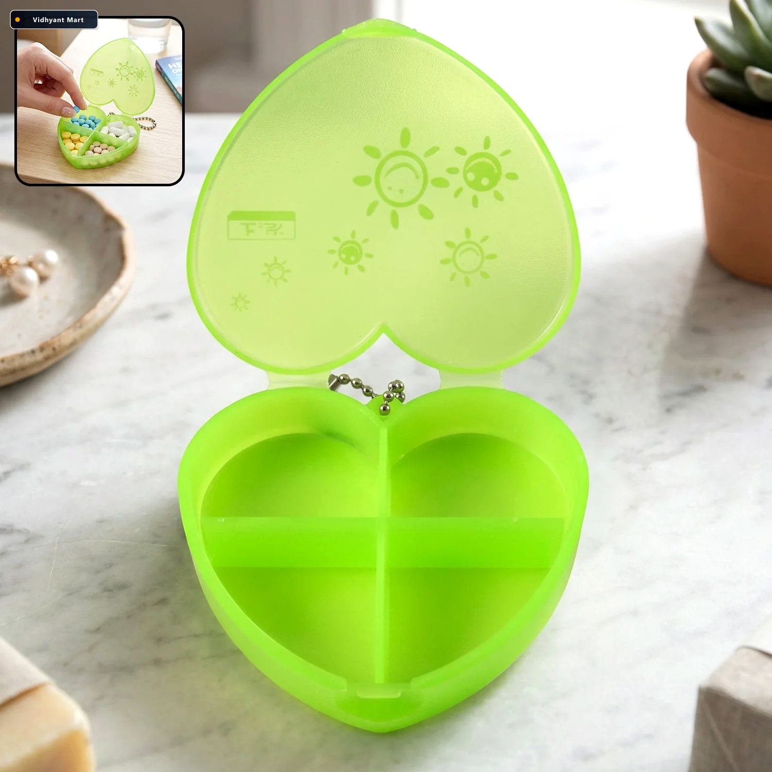 Vidhyant Mart Heart Shape Pill Organizer Compact Travel Friendly 2