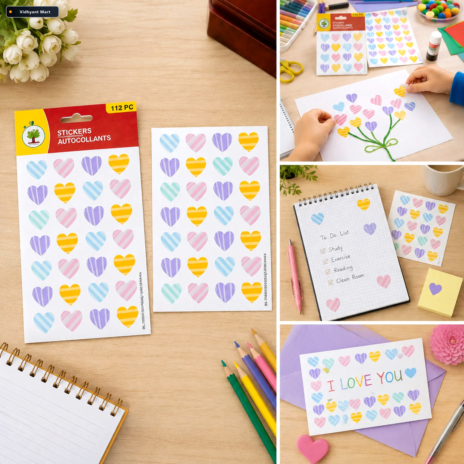 Vidhyant Mart Heart Shape Stickers Set 112 Colorful Decorative P 1