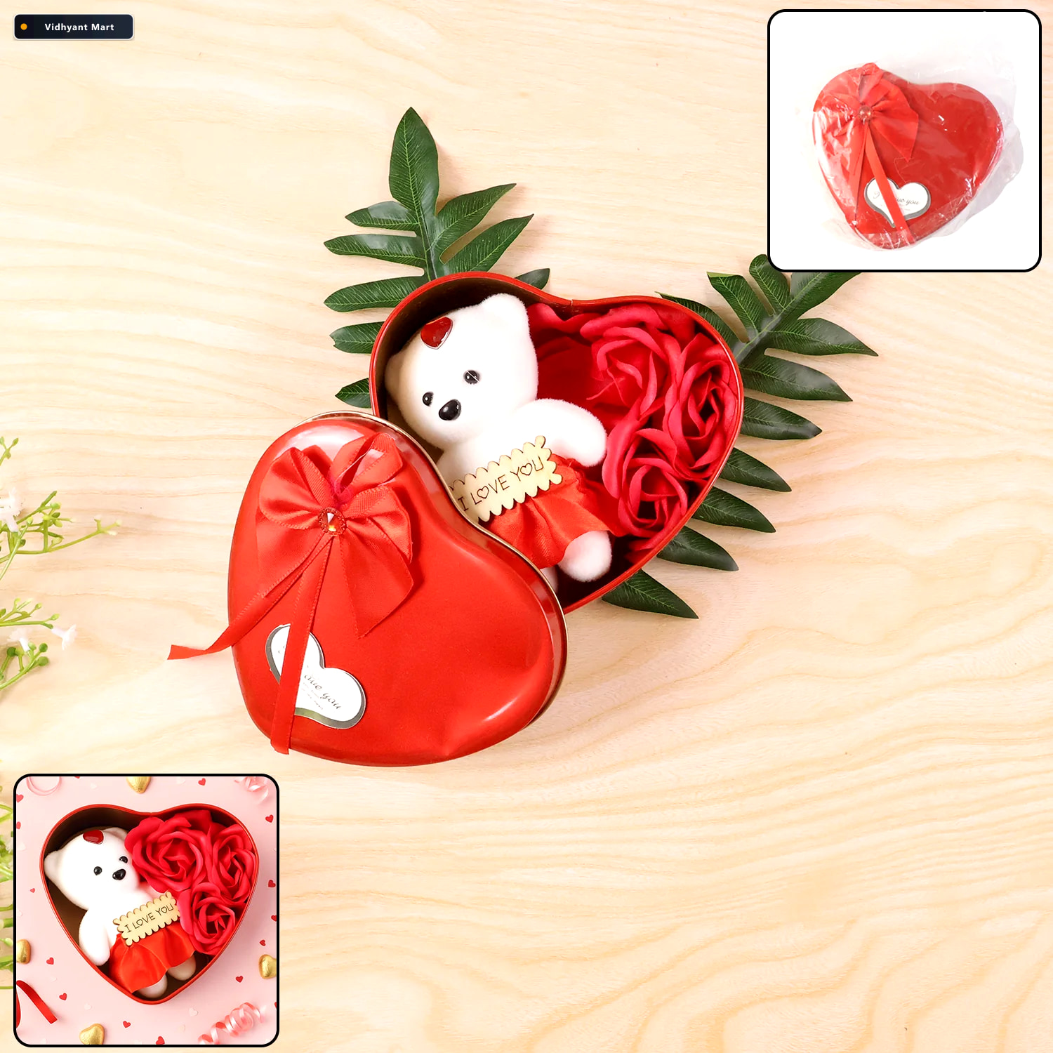 Vidhyant Mart Heart Shape Valentines Gift Box With Teddy Bear Ro 1