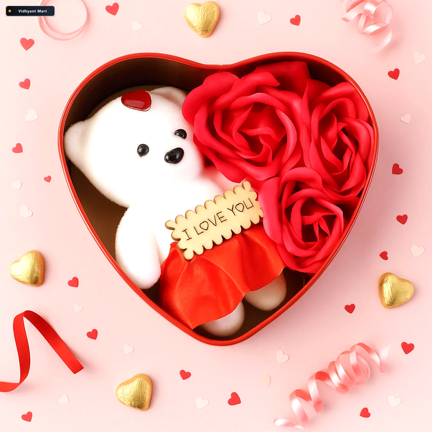 Vidhyant Mart Heart Shape Valentines Gift Box With Teddy Bear Ro 3