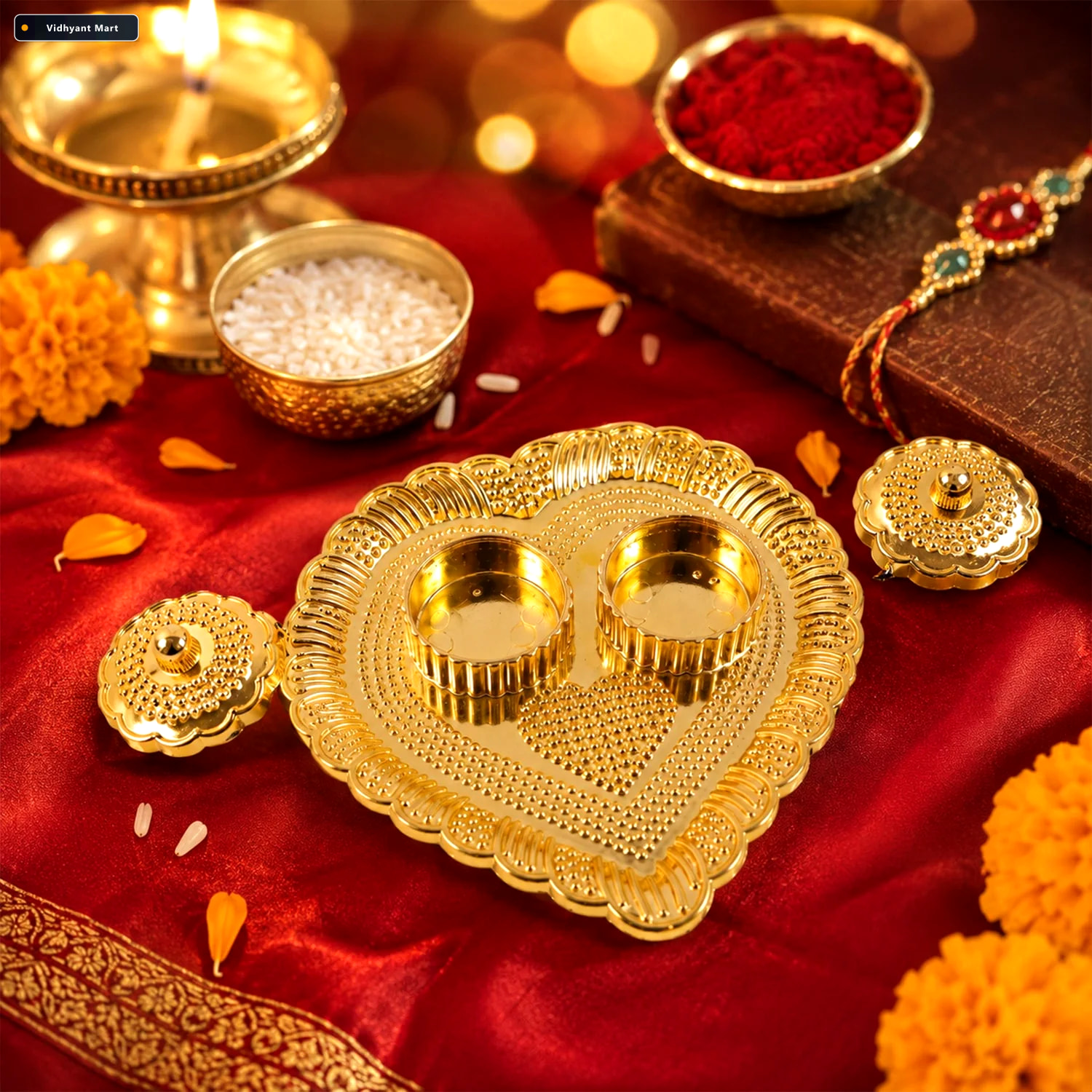 Vidhyant Mart Heart Shaped Kumkum Holder Elegant Puja Decor For 3