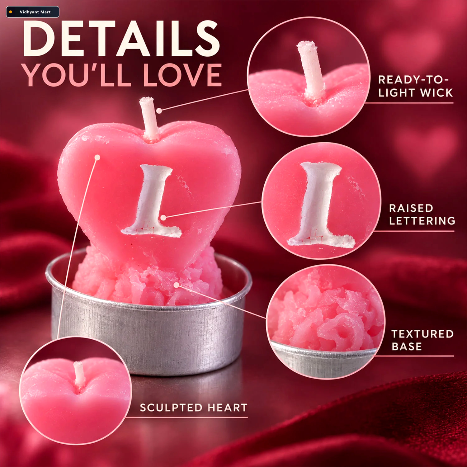 Vidhyant Mart Heart Shaped Love Tealight Candles For Romantic Ta 3
