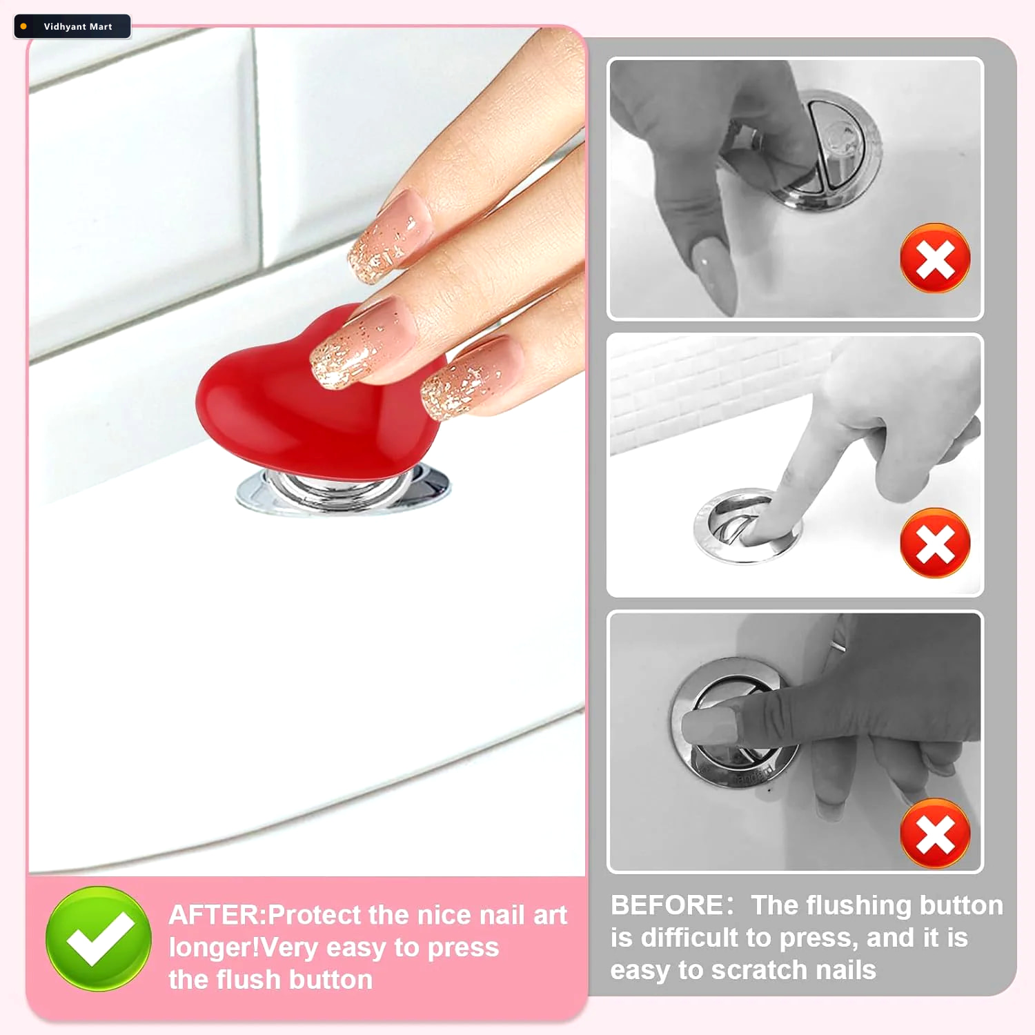 Vidhyant Mart Heart Shaped Toilet Flush Button Stylish Durable 4 2