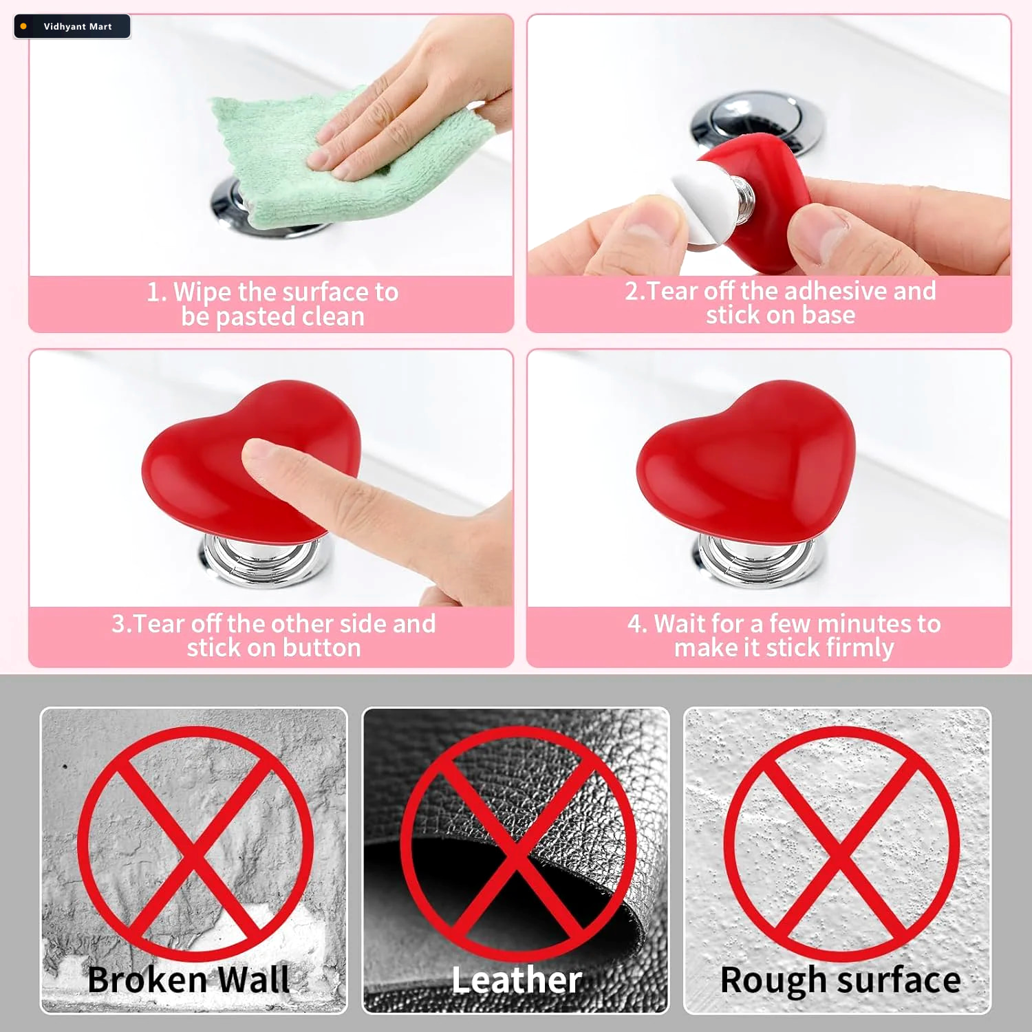 Vidhyant Mart Heart Shaped Toilet Flush Button Stylish Durable 4 3
