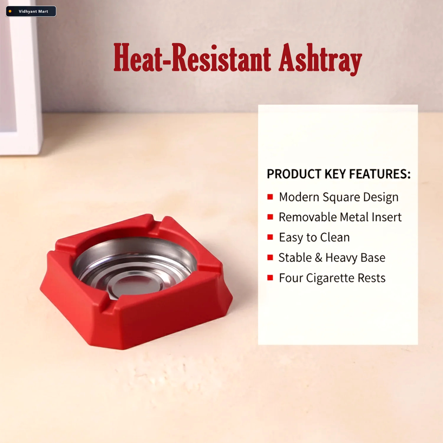 Vidhyant Mart Heat Resistant Ashtray Stainless Steel Inner Bowl 3