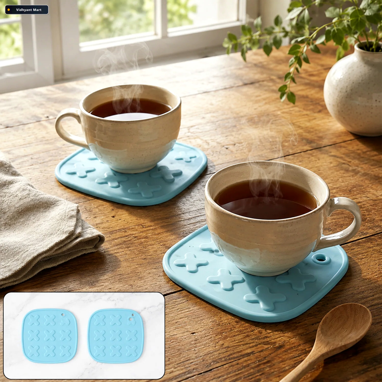 Vidhyant Mart Heat Resistant Cup Coaster Hot Pot Pad Set 2 Piece 1