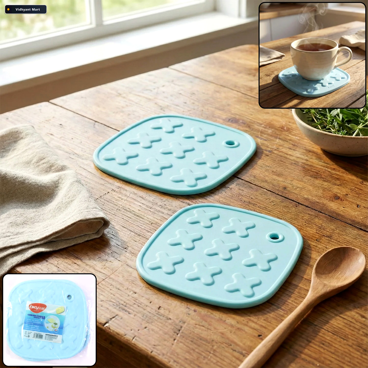 Vidhyant Mart Heat Resistant Cup Coaster Hot Pot Pad Set 2 Piece 2