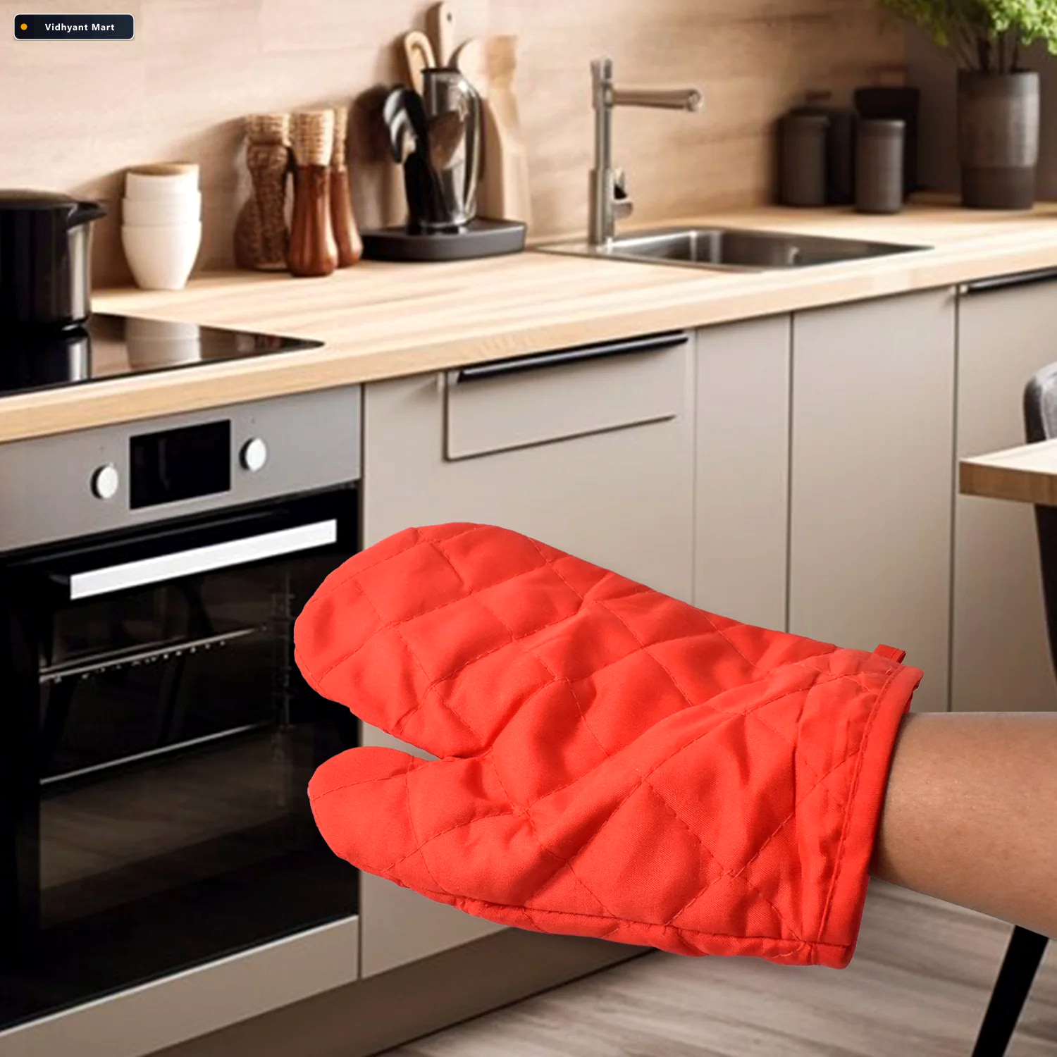 Vidhyant Mart Heat Resistant Oven Mitts Non Slip Flexible Easy C 2