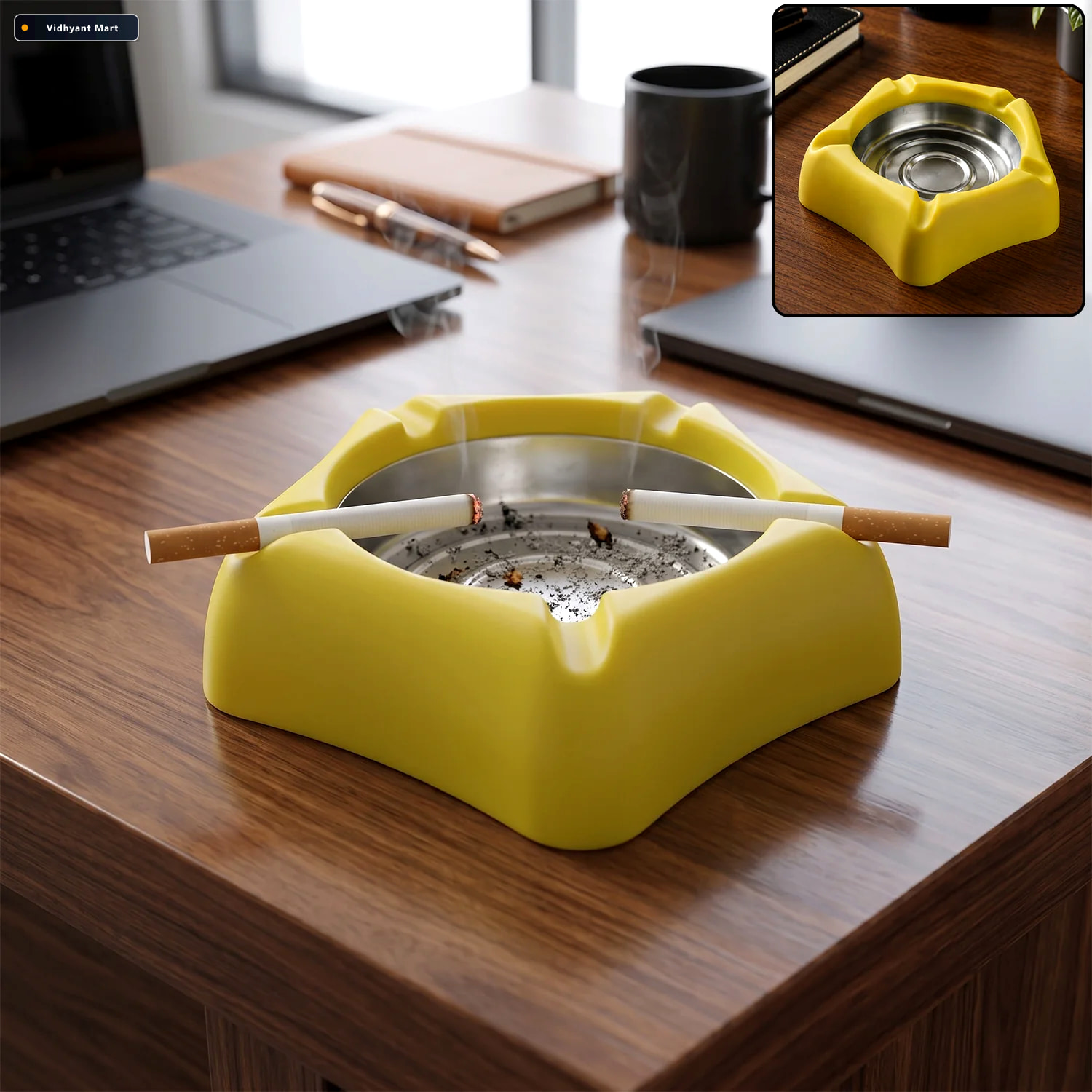 Vidhyant Mart Heat Resistant Silicone Ashtray With Stainless Ste 1