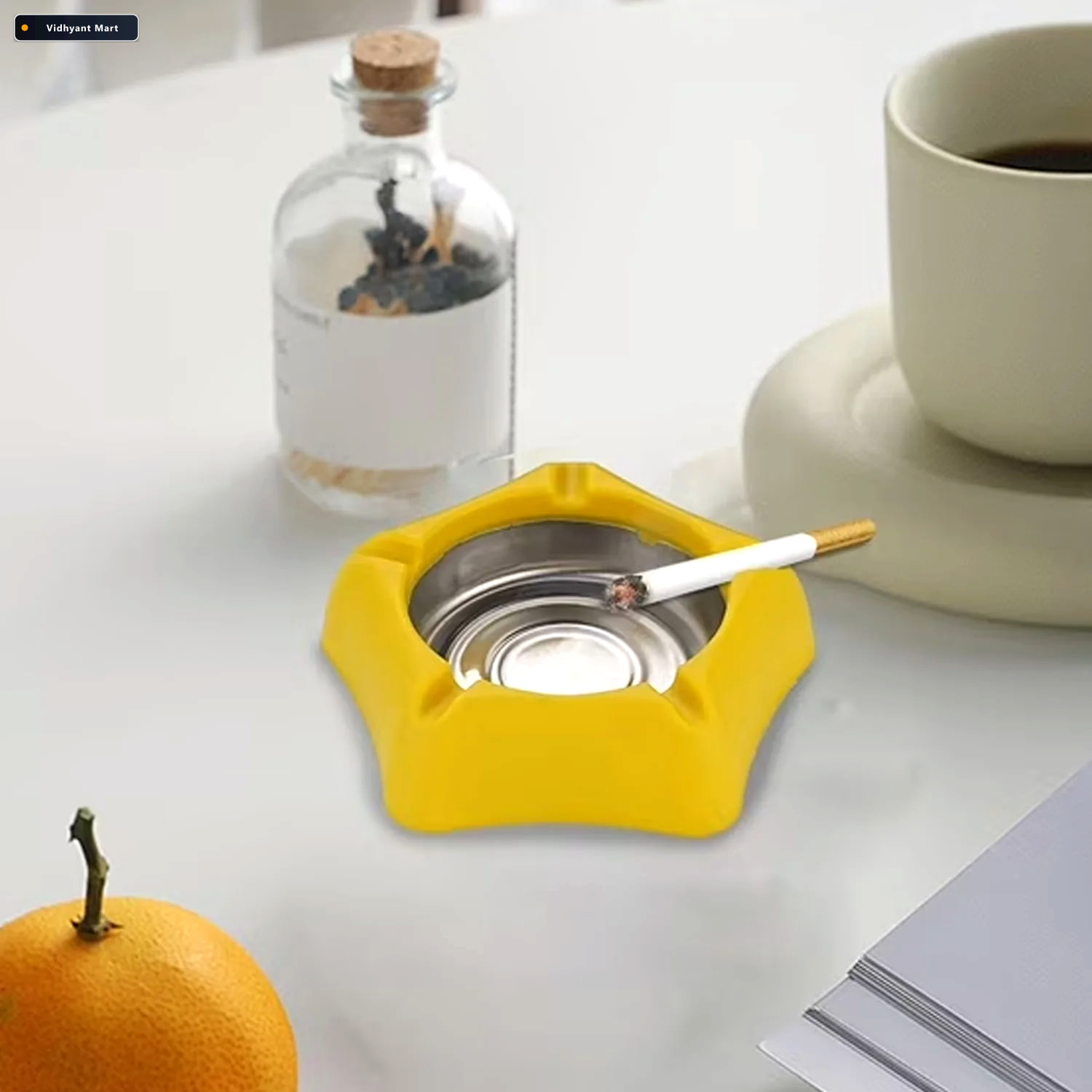Vidhyant Mart Heat Resistant Silicone Ashtray With Stainless Ste 2