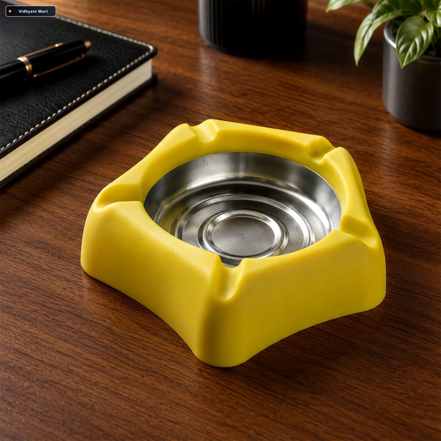 Vidhyant Mart Heat Resistant Silicone Ashtray With Stainless Ste 3