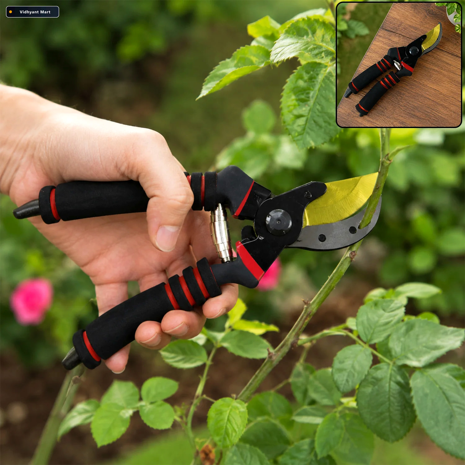 Vidhyant Mart Heavy Duty Bypass Garden Pruning Shears With Soft 1