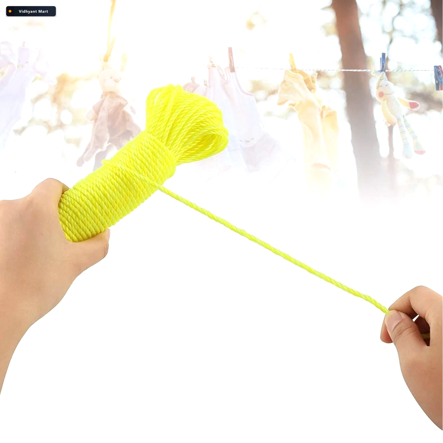 Vidhyant Mart Heavy Duty Clothesline 3m Portable Drying Rope Bat 1