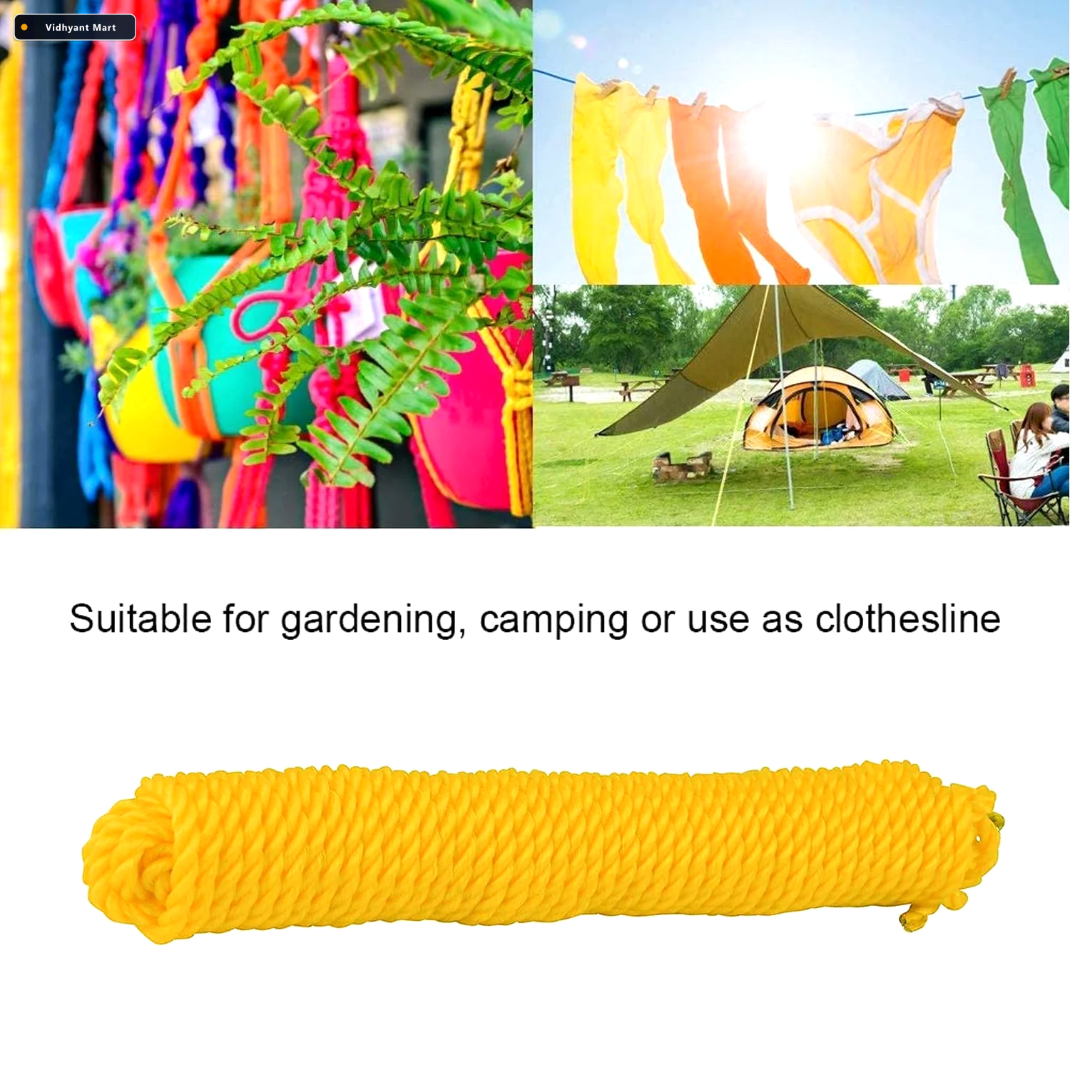 Vidhyant Mart Heavy Duty Clothesline 3m Portable Drying Rope Bat 2