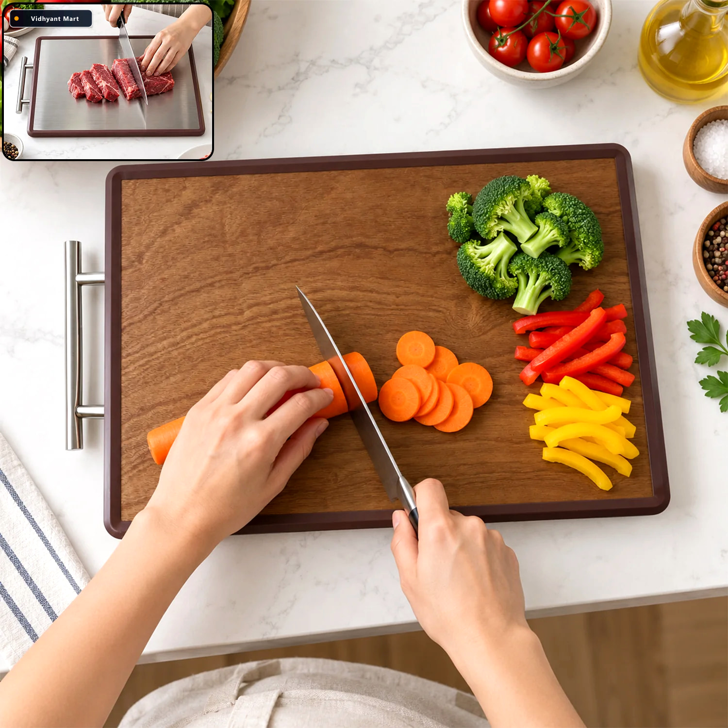 Vidhyant Mart Heavy Duty Dual Sided Chopping Board With Handle F 1