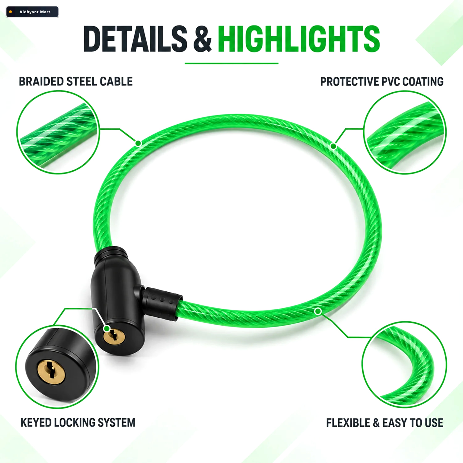 Vidhyant Mart Heavy Duty Flexible Braided Steel Cable Security L 2