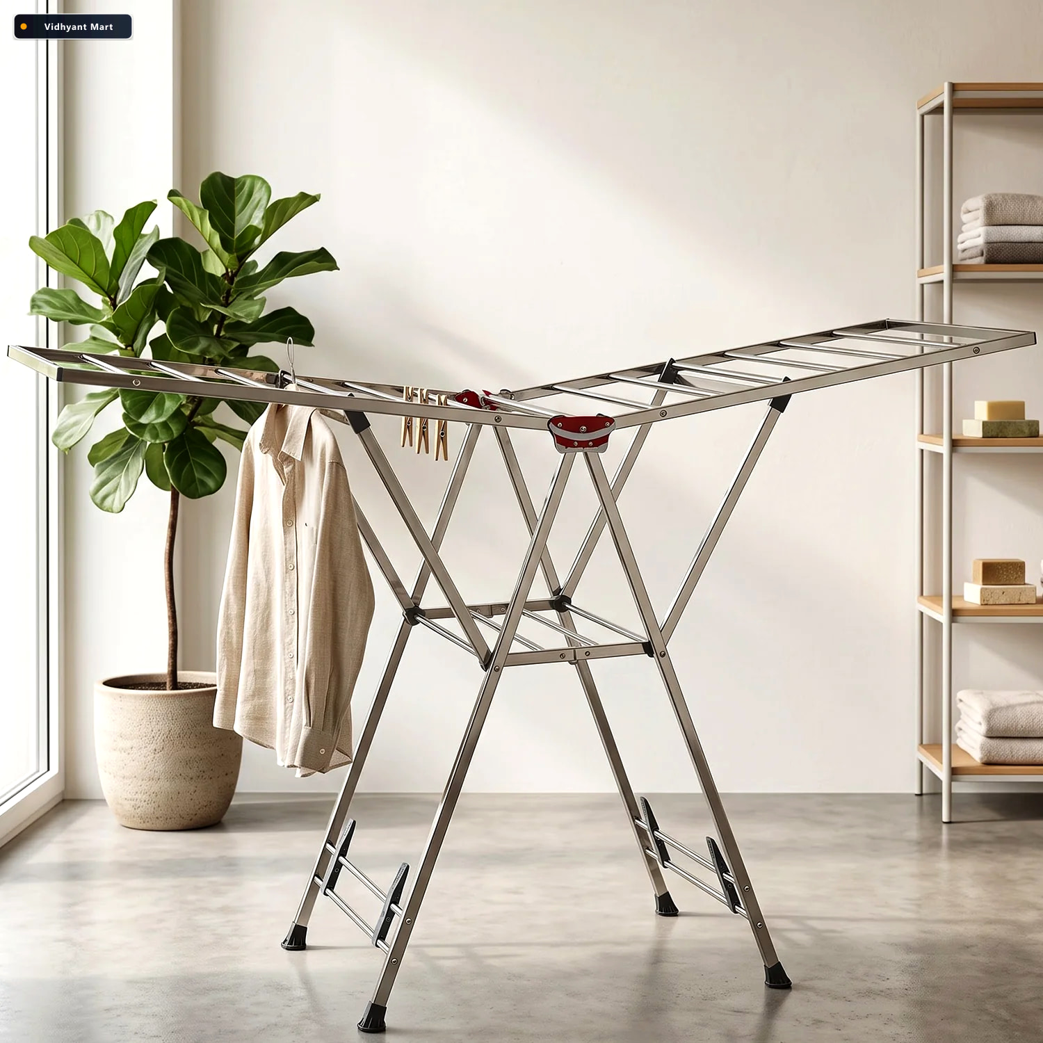 Vidhyant Mart Heavy Duty Foldable Clothes Drying Rack With Wings 3
