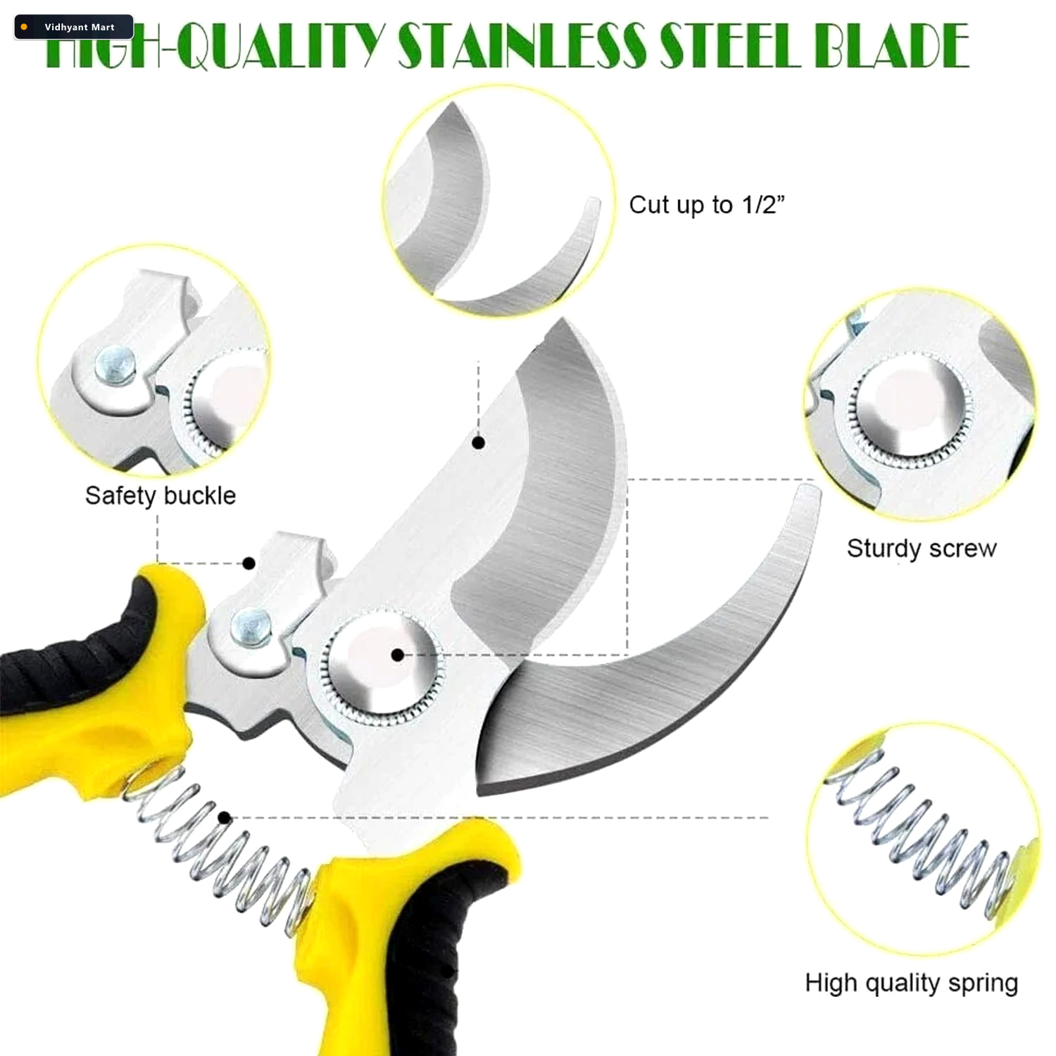 Vidhyant Mart Heavy Duty Garden Pruning Shears Sharp Stainless S 3
