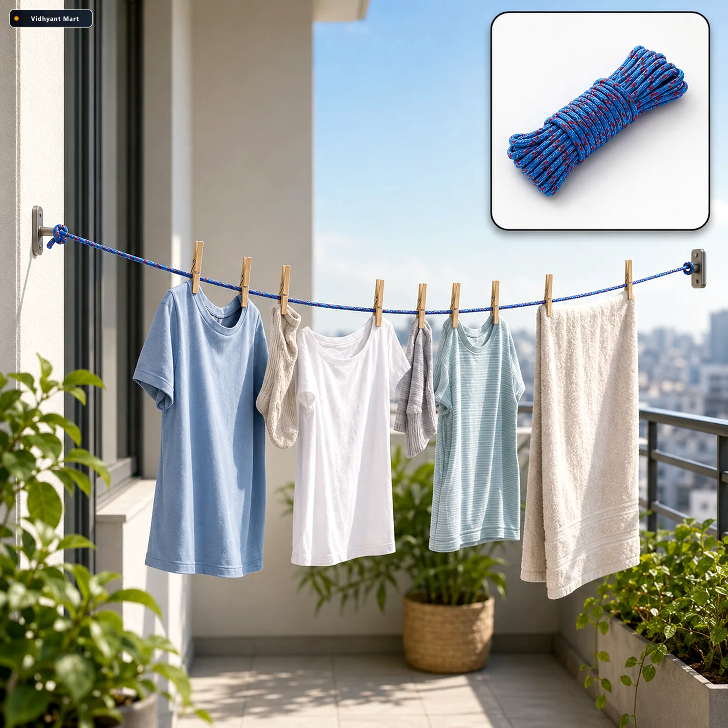 Vidhyant Mart Heavy Duty Nylon Clothesline Sturdy 10 Meter Dryin 1