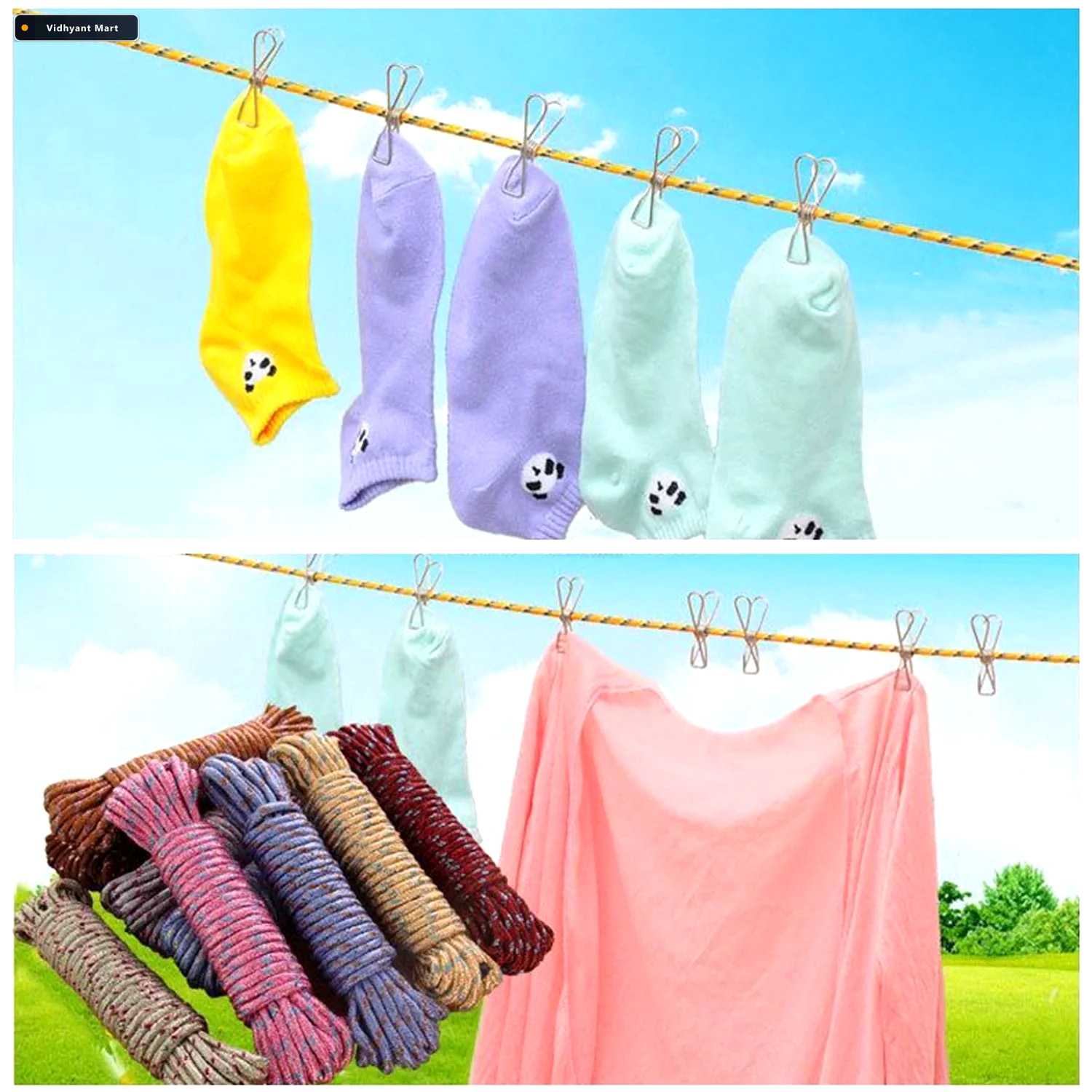 Vidhyant Mart Heavy Duty Nylon Clothesline Sturdy 10 Meter Dryin 2