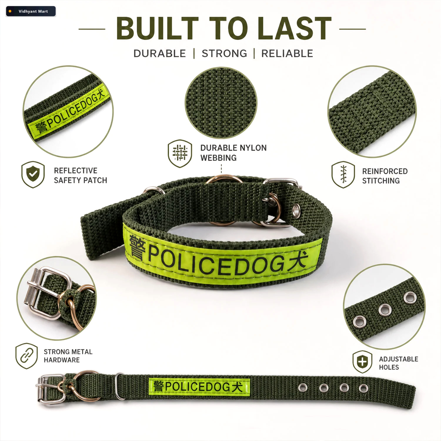 Vidhyant Mart Heavy Duty Nylon Dog Collar Reflective Adjustable 2