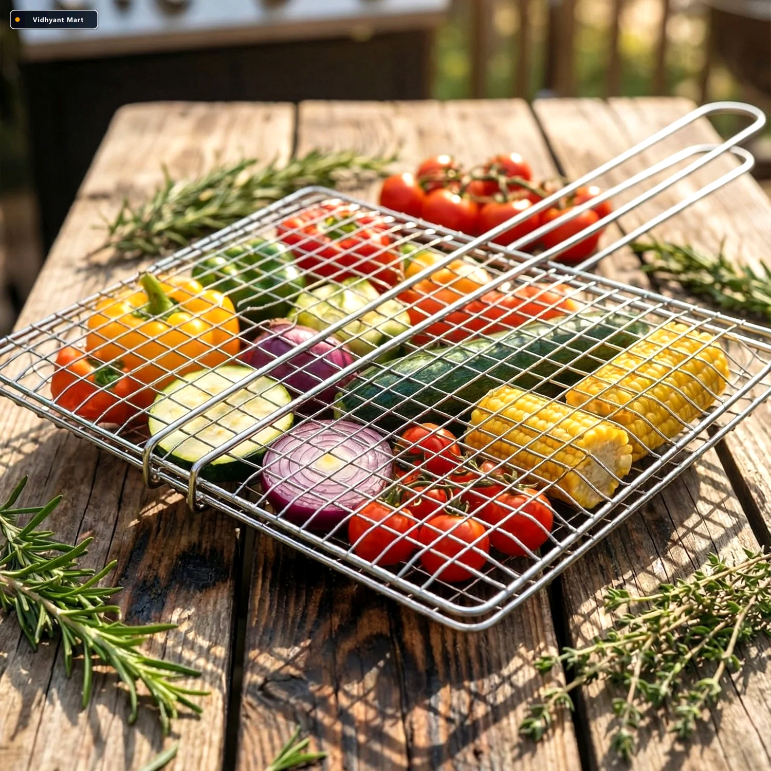 Vidhyant Mart Heavy Duty Stainless Steel Bbq Grill Basket Long H 3