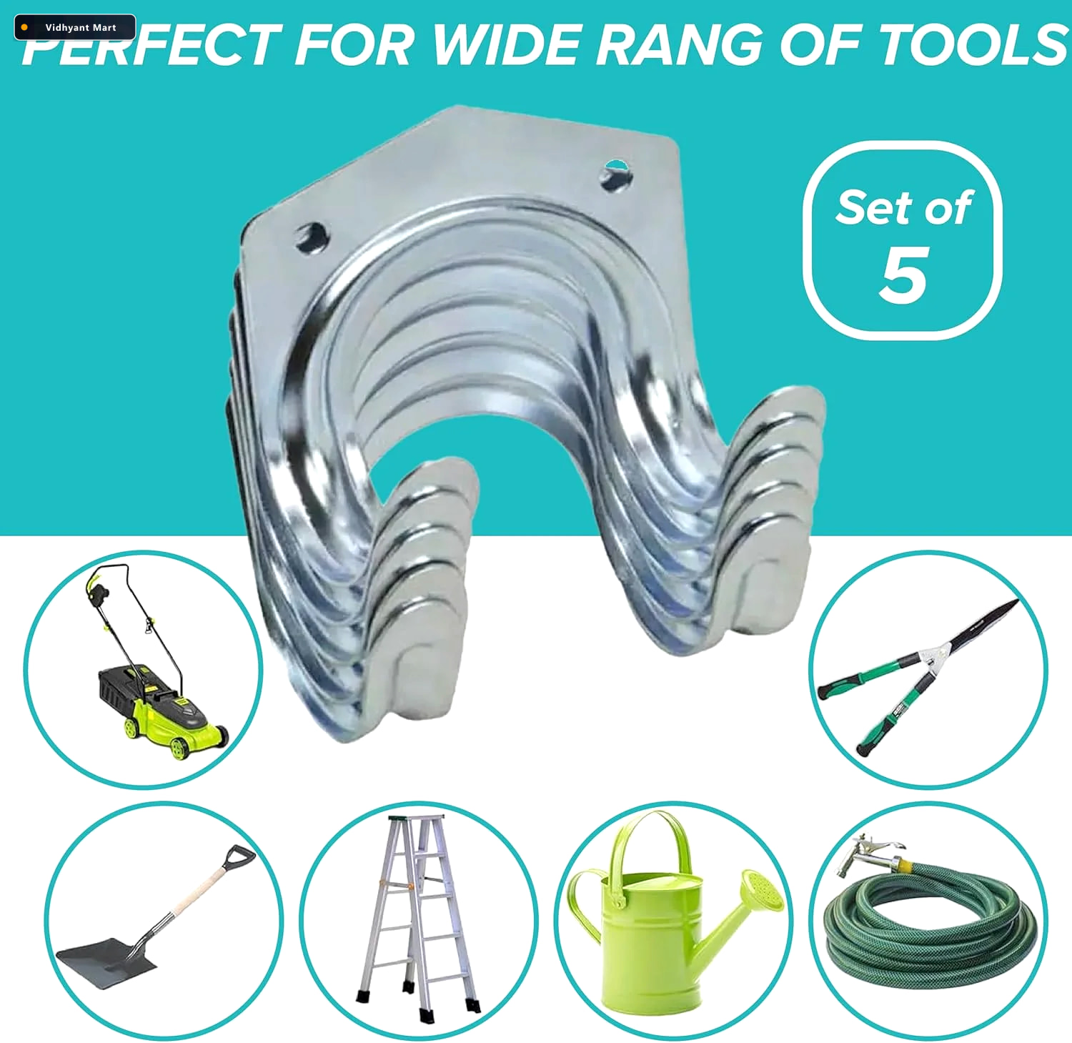Vidhyant Mart Heavy Duty Tool Hanger Hooks 5 Pack Garage Storage 3