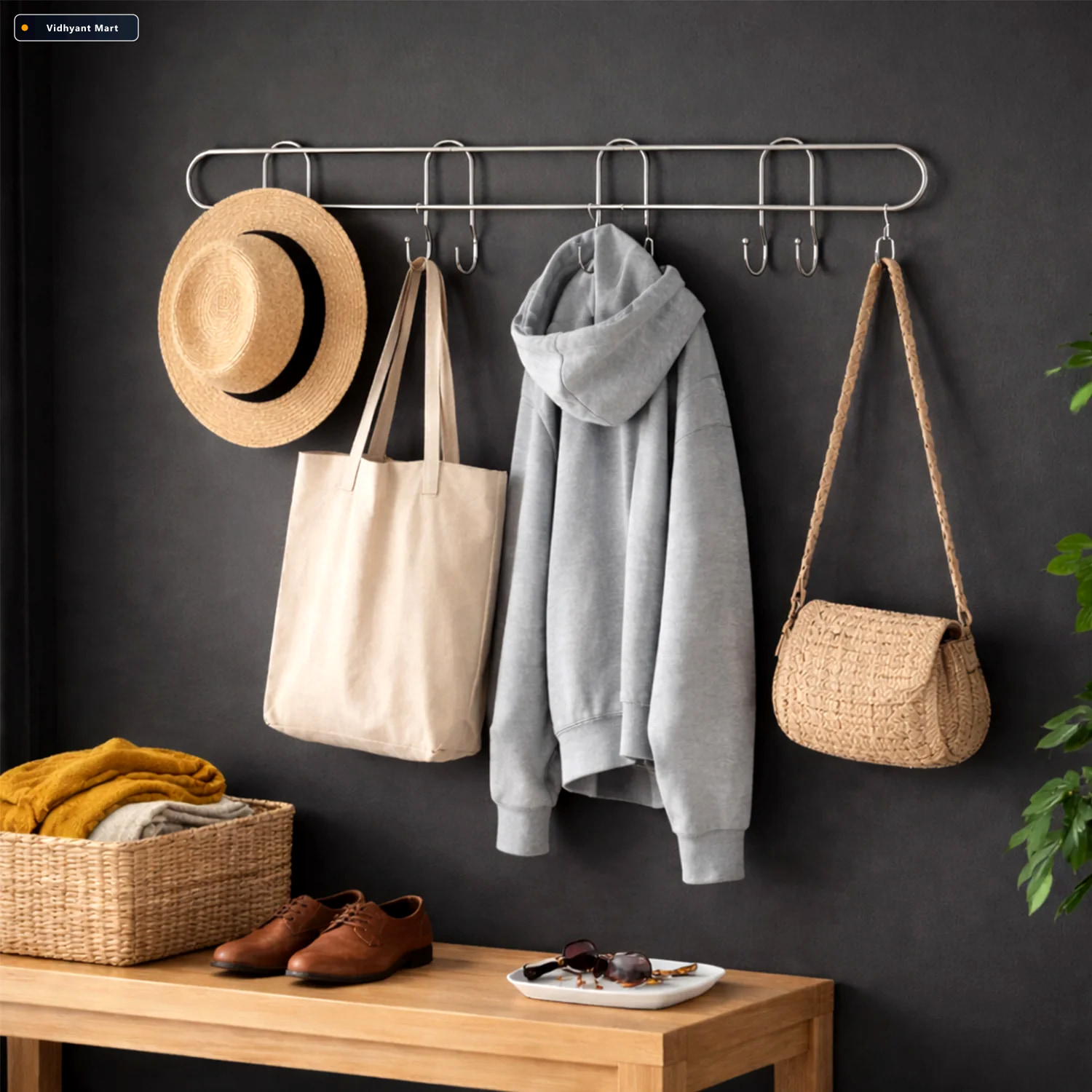 Vidhyant Mart Heavy Duty Wall Mounted Hook Rack Durable Stainles 2