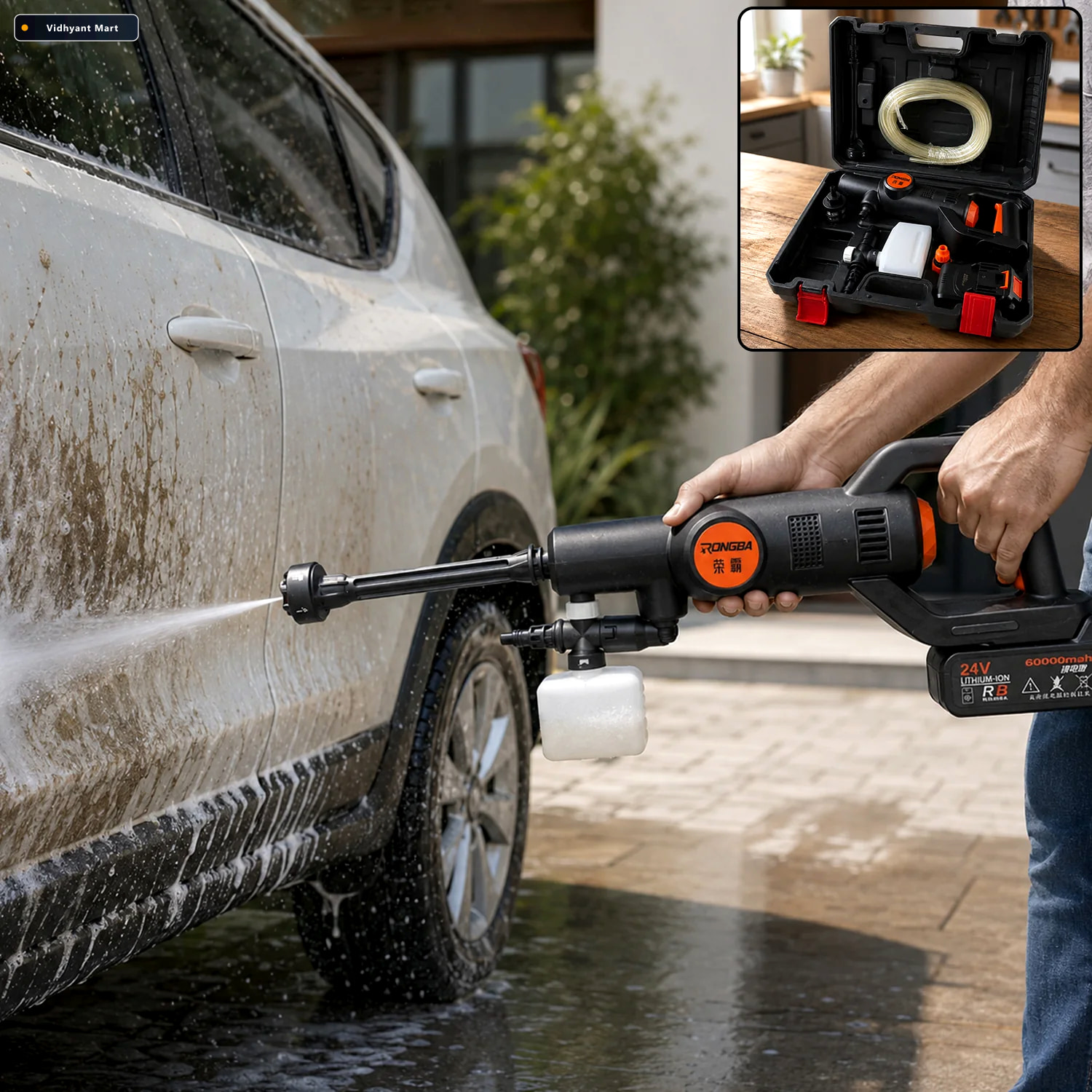 Vidhyant Mart High Pressure Cordless Car Washer Portable With Ho 1