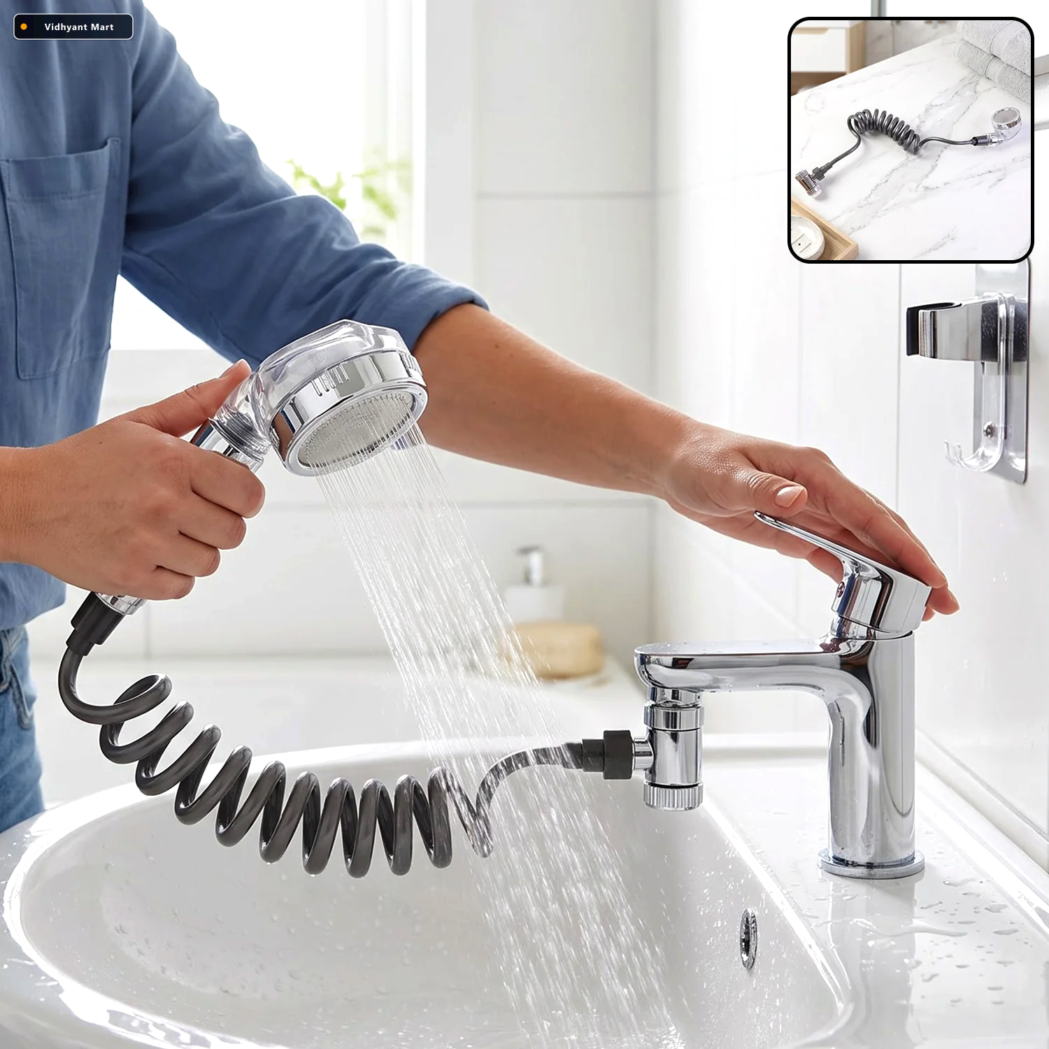Vidhyant Mart High Pressure Handheld Shower Head Spray With Flex 1