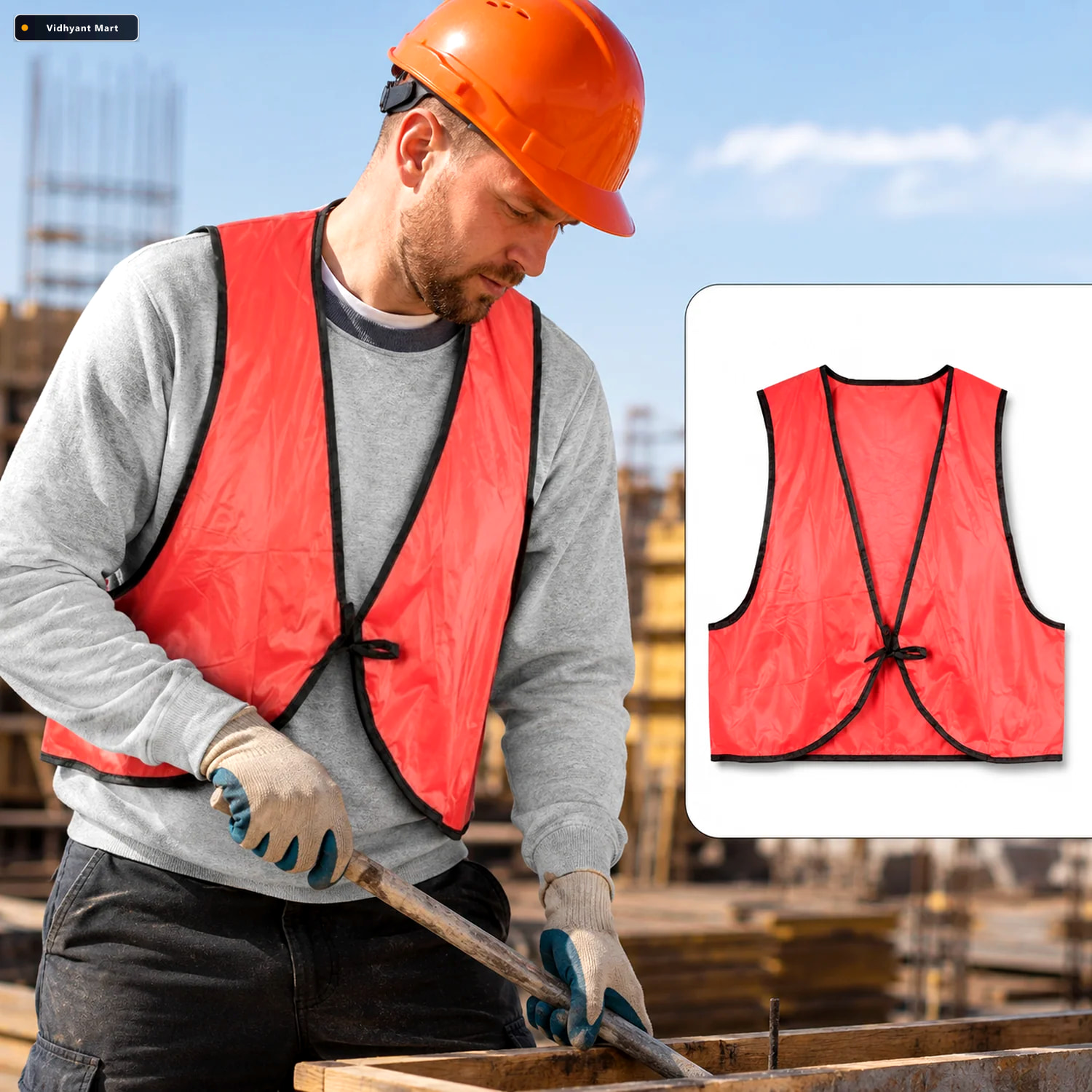 Vidhyant Mart High Visibility Safety Vest Soft Pvc Tie Closure F 1