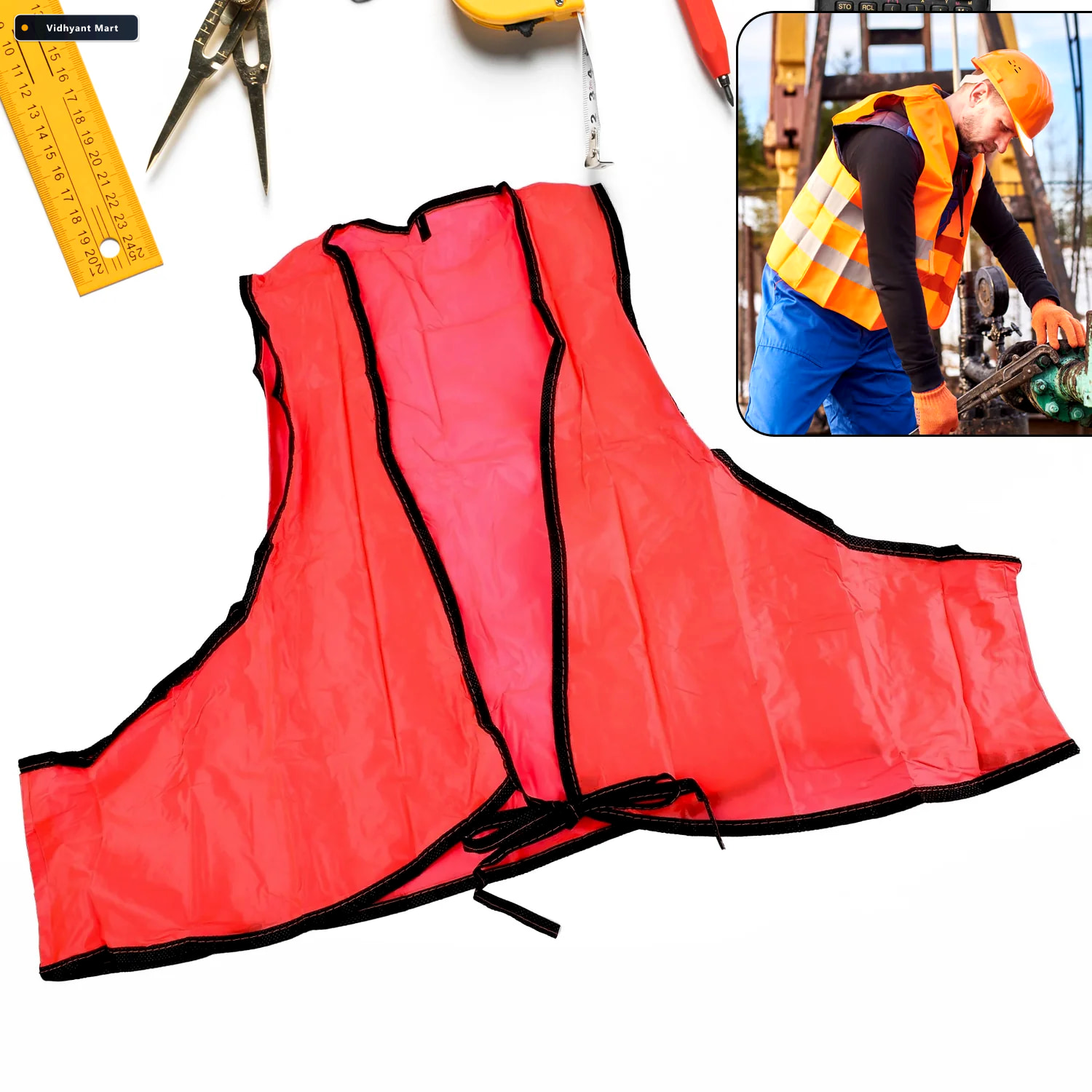Vidhyant Mart High Visibility Safety Vest Soft Pvc Tie Closure F 2
