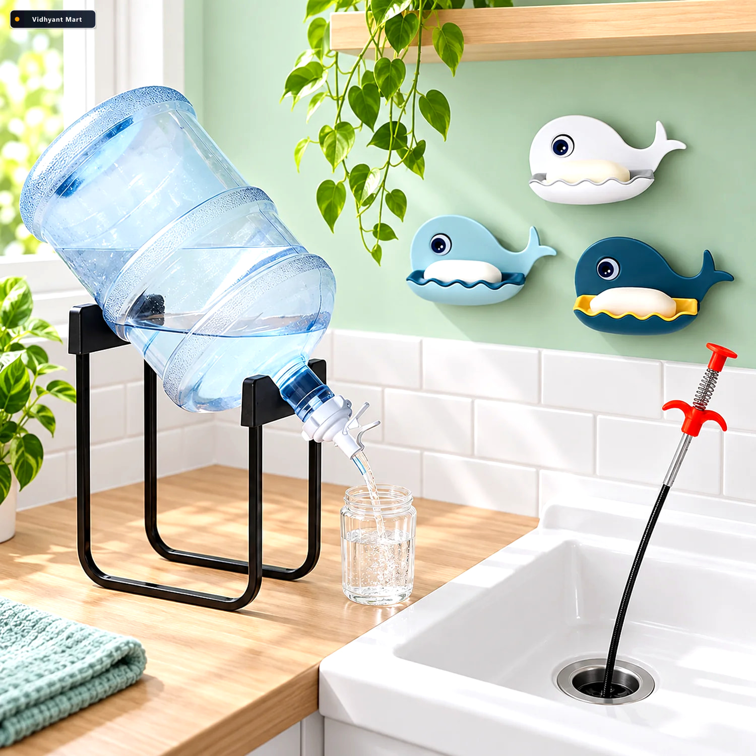 Vidhyant Mart Home Utility Combo Water Bottle Stand With Pump Wh 4