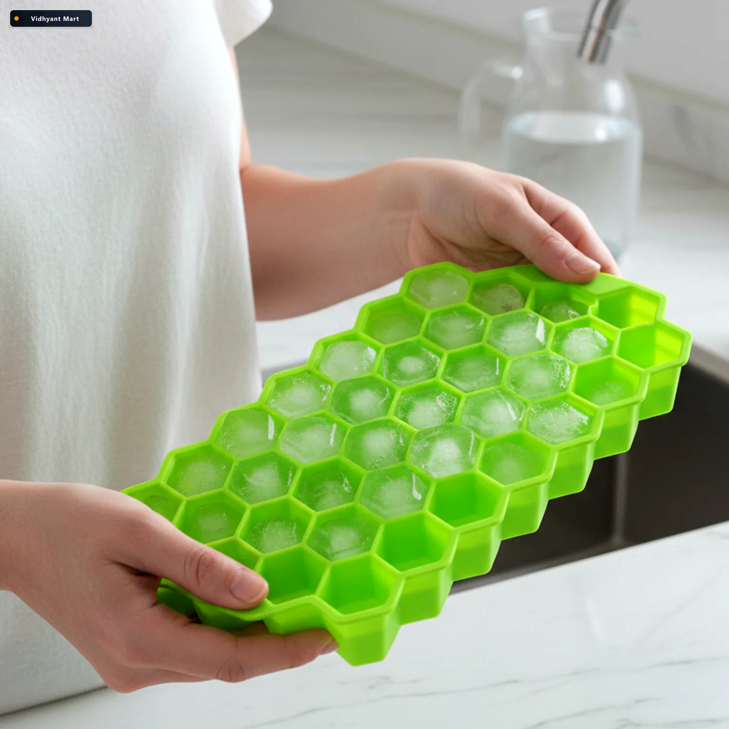Vidhyant Mart Honeycomb Silicone Ice Cube Tray With Lid Hexagon 2