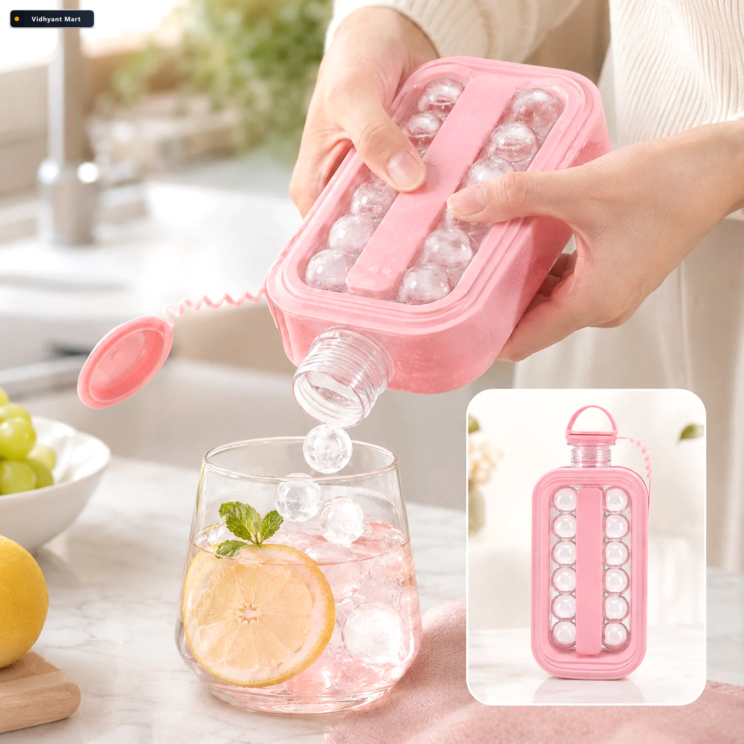 Vidhyant Mart Ice Ball Maker 2 In 1 Portable Tray With 17 Sphere 1