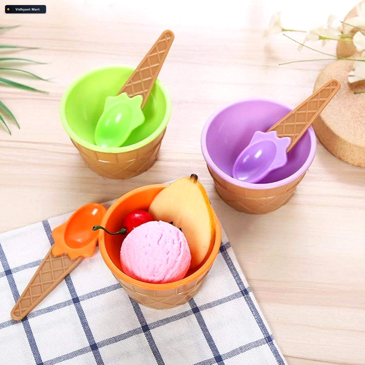 Vidhyant Mart Ice Cream Bowl Set 6 Pc Waffle Spoon Lunchie Bunch 2