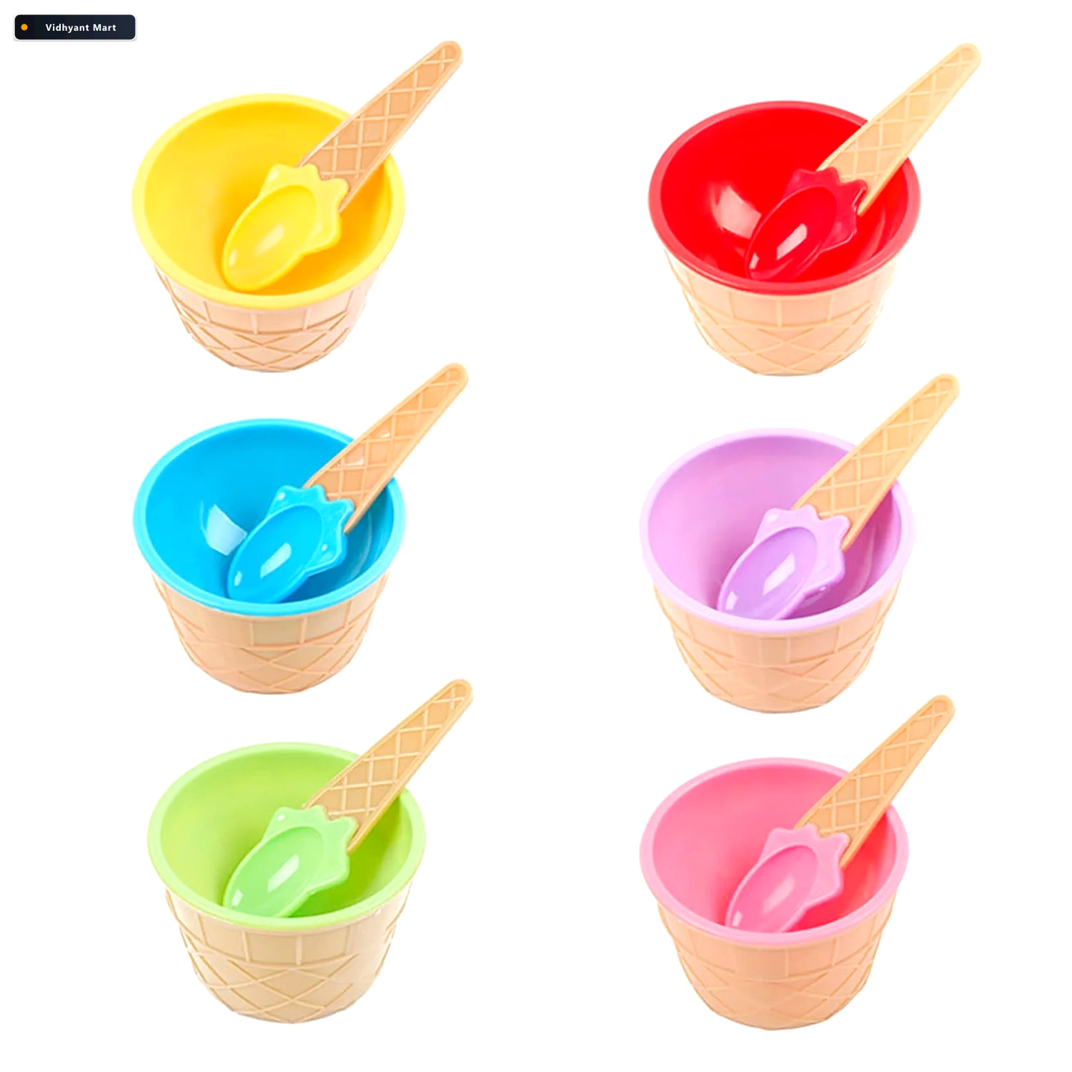 Vidhyant Mart Ice Cream Bowl Set 6 Pc Waffle Spoon Lunchie Bunch 3
