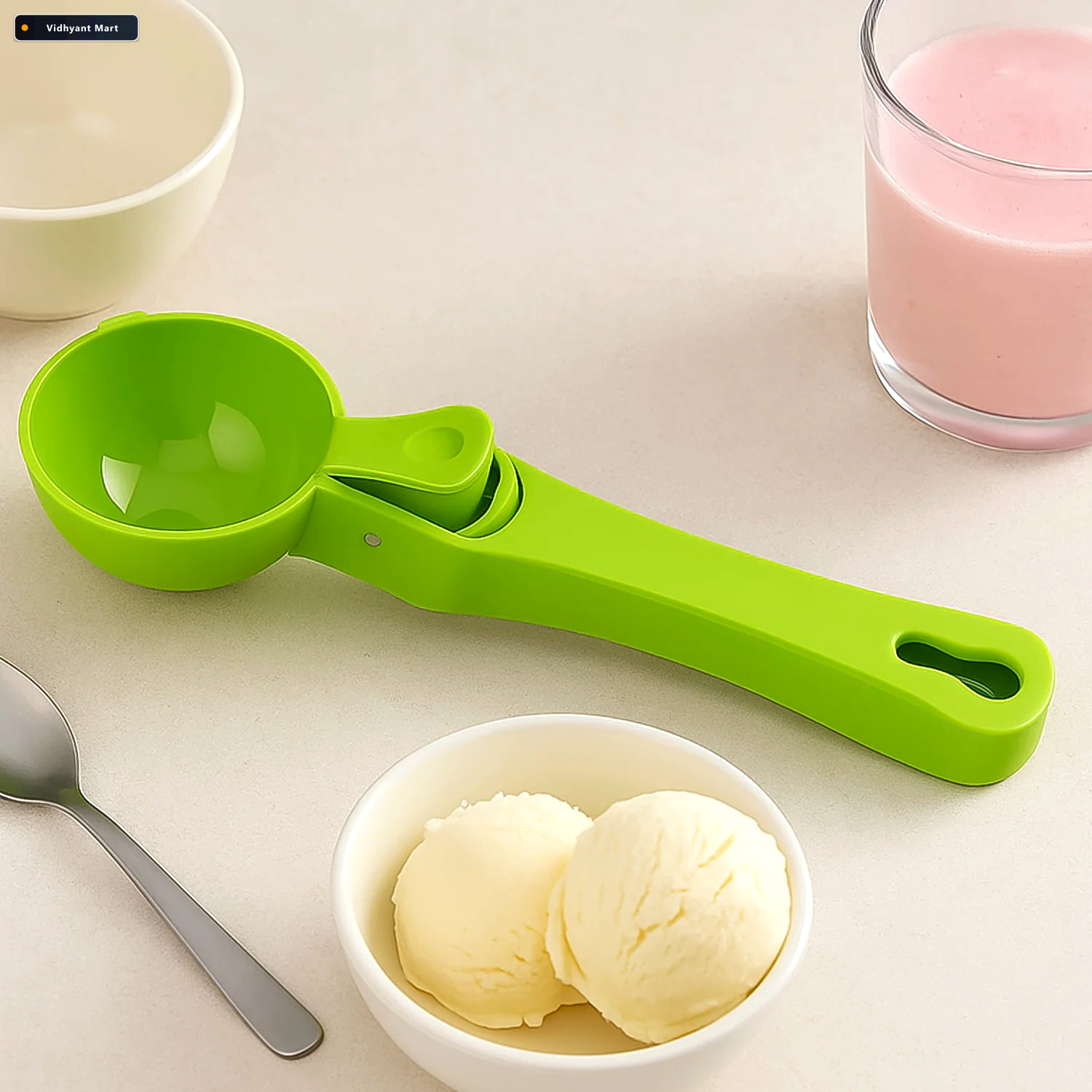 Vidhyant Mart Ice Cream Scoop Durable Green Plastic Non Stick In 1