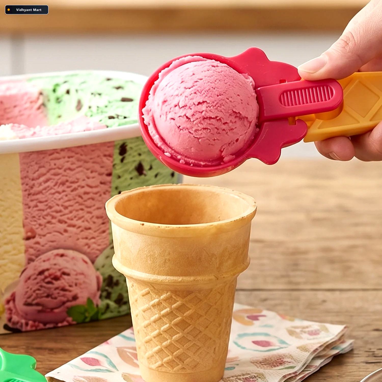 Vidhyant Mart Ice Cream Scoop Set Easy Release 2 Pc Plastic Quic 4