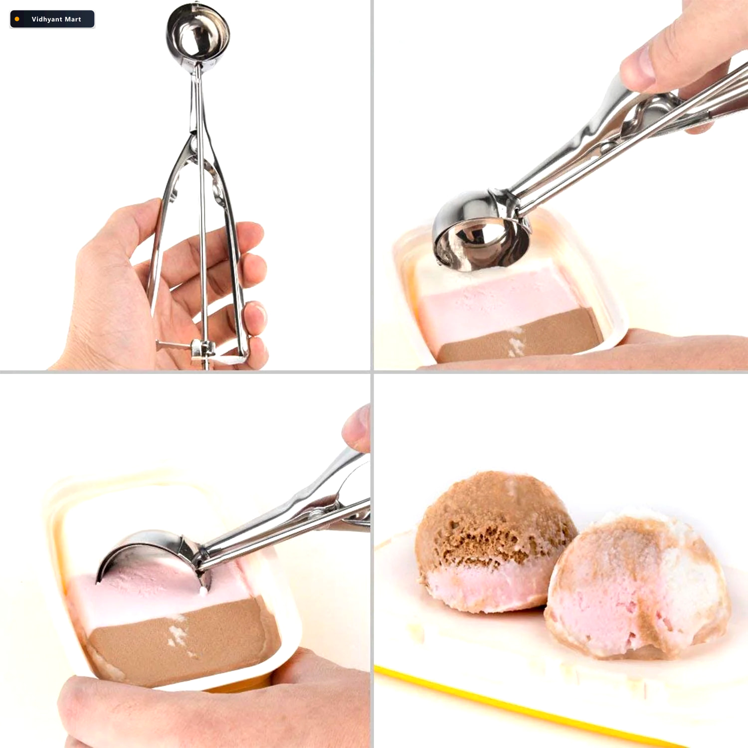 Vidhyant Mart Ice Cream Scoop Stainless Steel Easy Release Multi 2