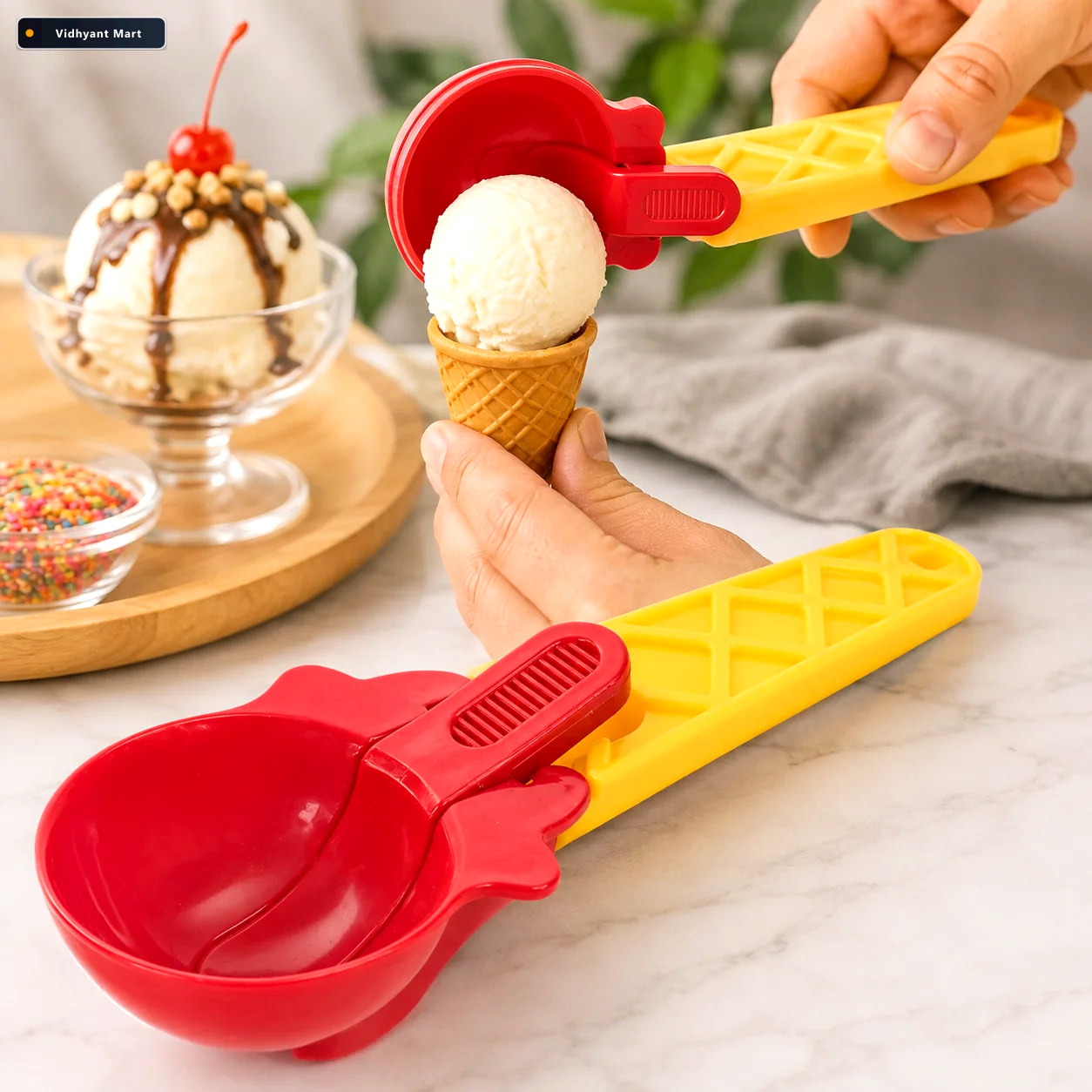 Vidhyant Mart Ice Cream Scooper With Trigger Handle Easy Melon S 1