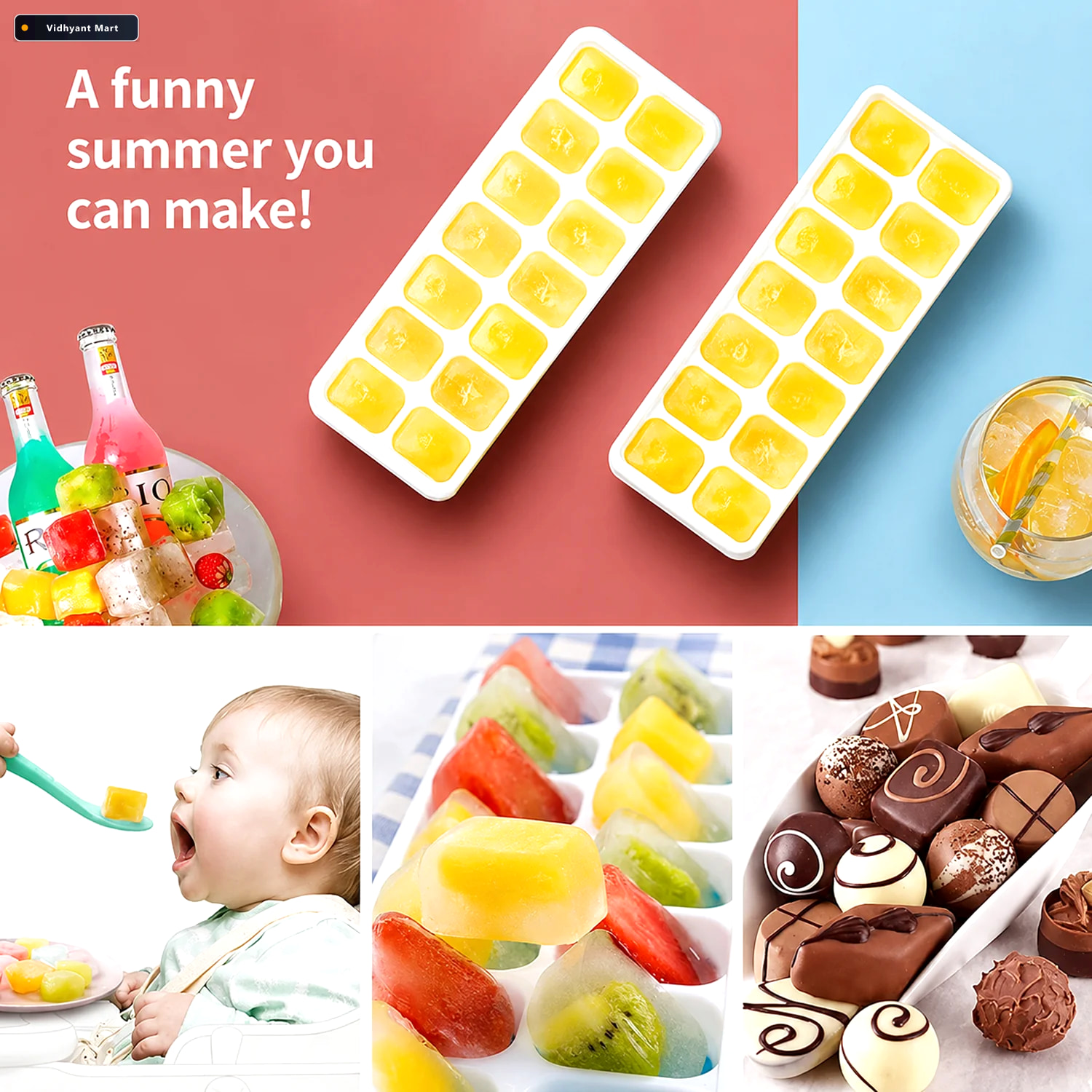 Vidhyant Mart Ice Cube Tray With Spill Proof Lid Effortless Ice 3