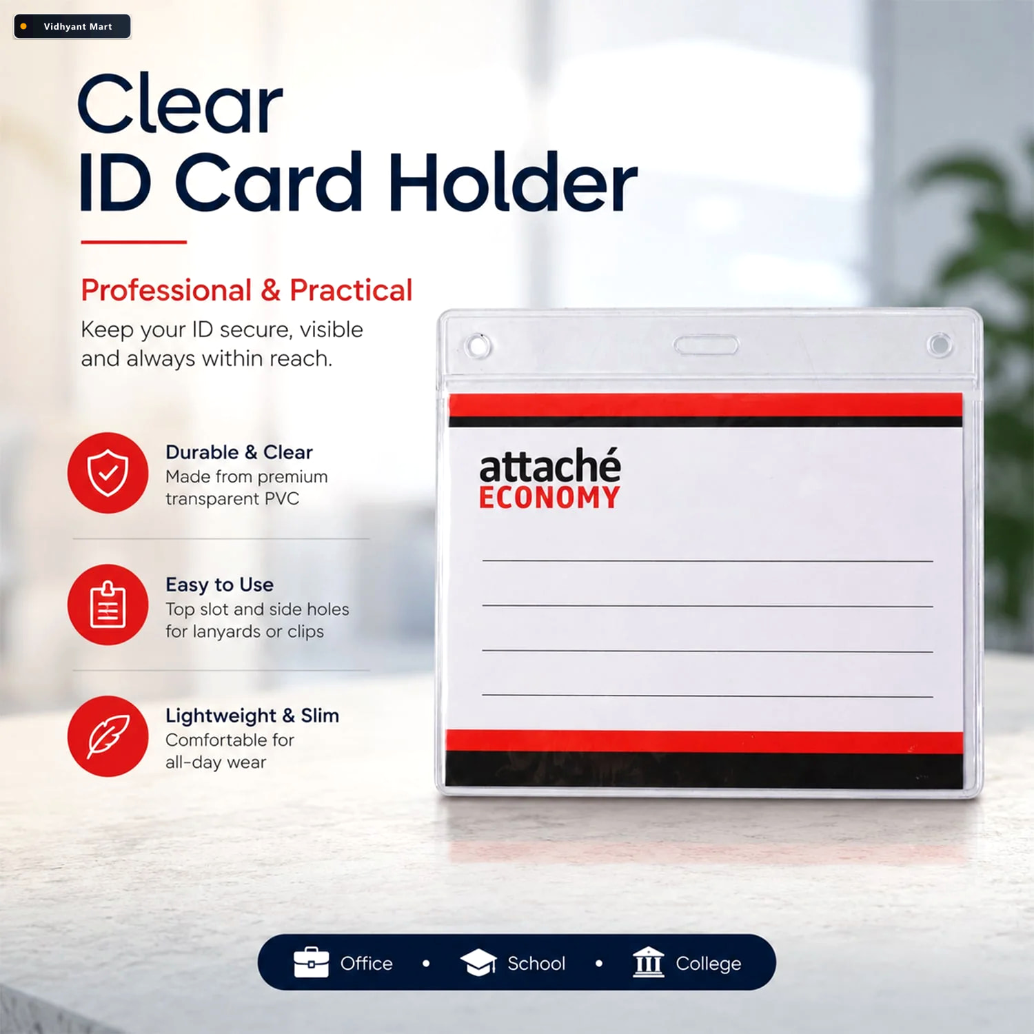 Vidhyant Mart Id Card Holder Set Waterproof Slim Durable For Off 2