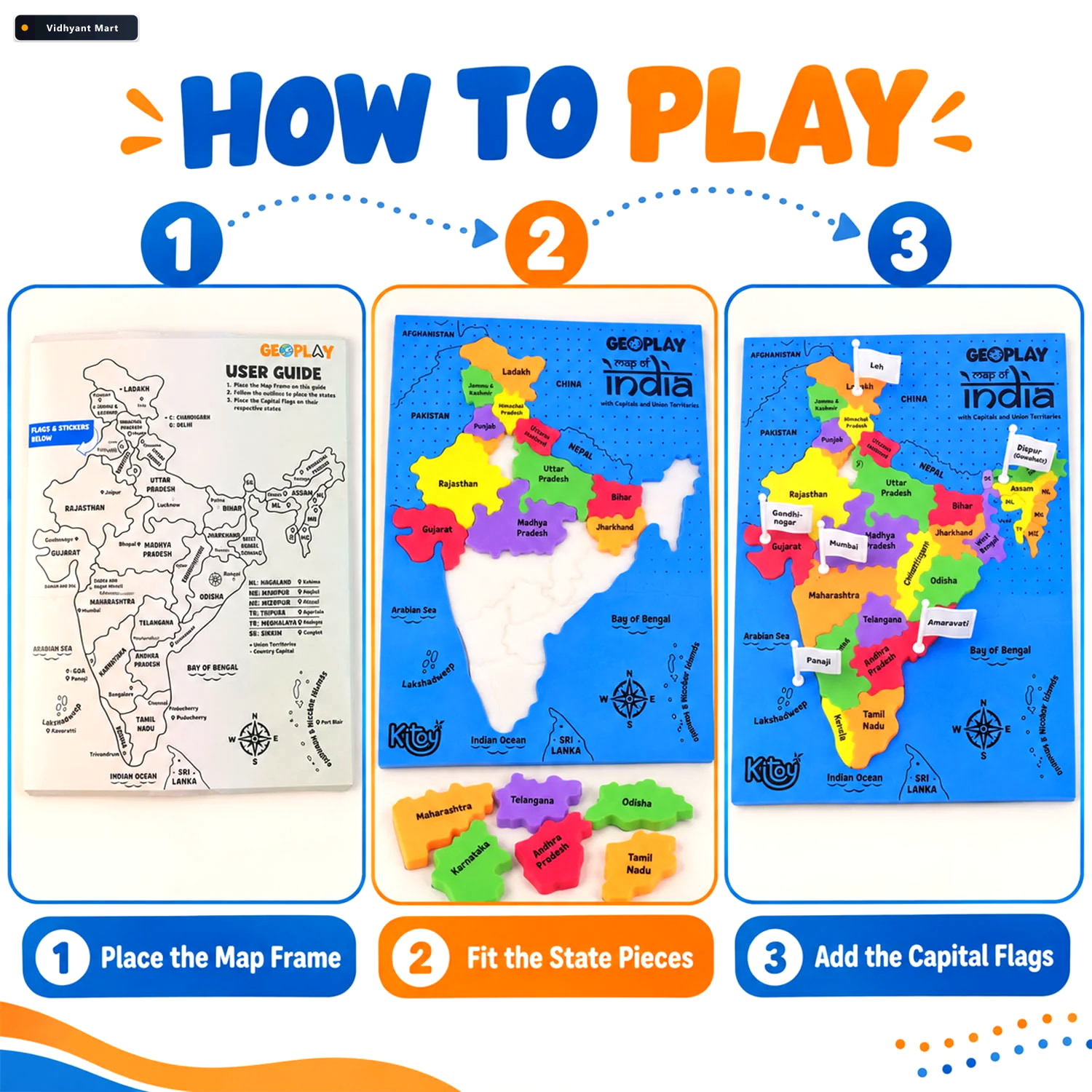 Vidhyant Mart India Map Geography Learning Puzzle With State Pie 2