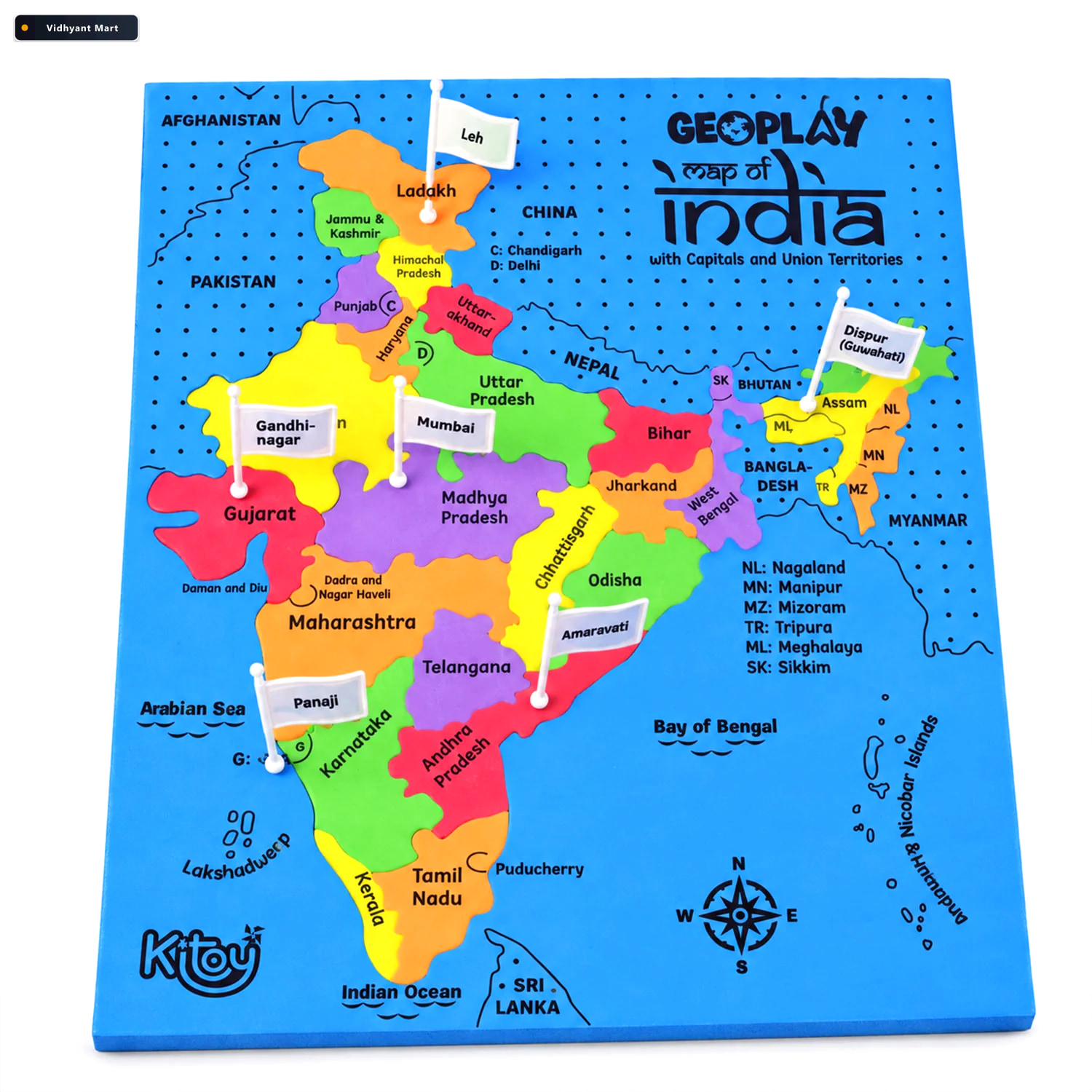 Vidhyant Mart India Map Geography Learning Puzzle With State Pie 4