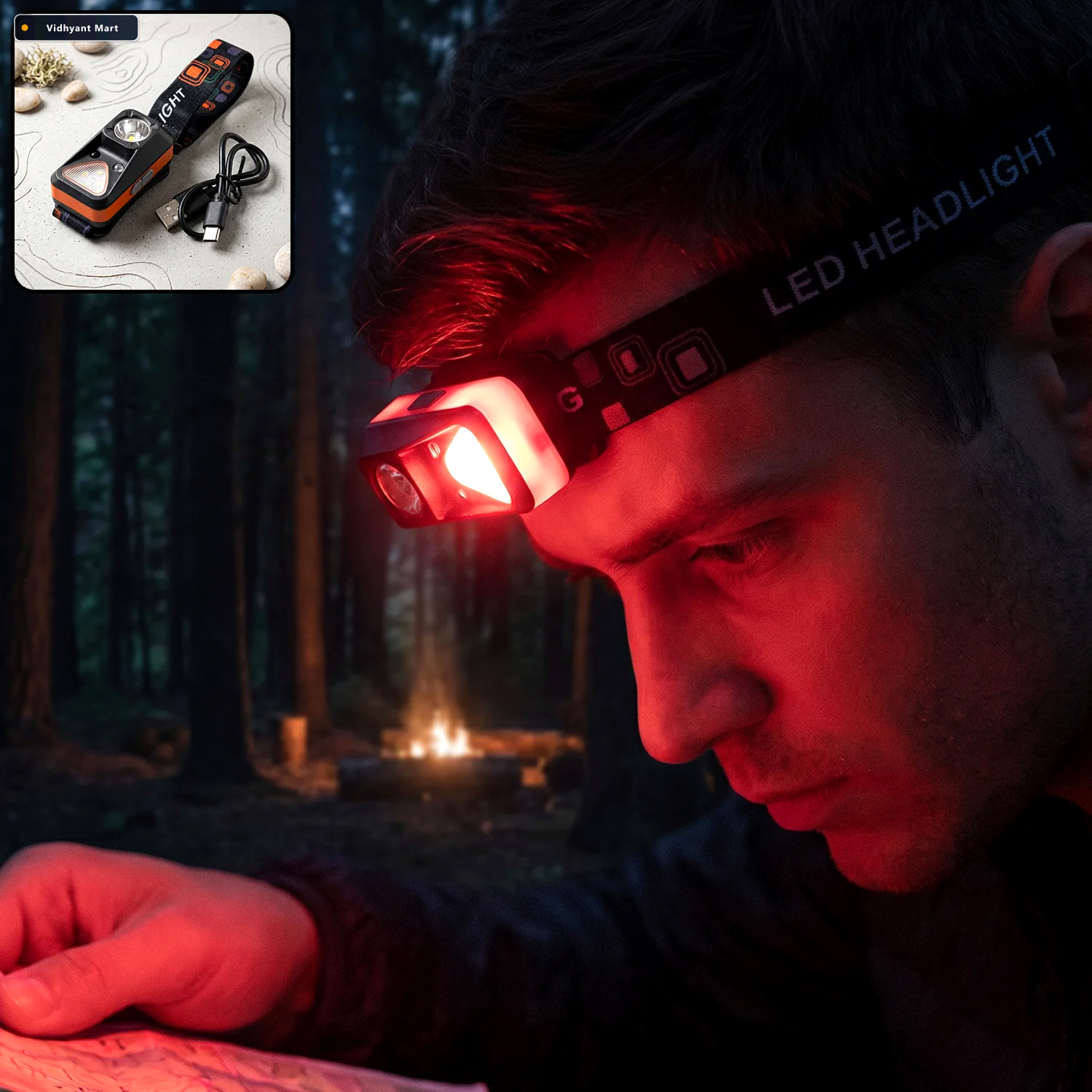 Vidhyant Mart Inductive Led Head Lamp Rechargeable Motion Sensor 1