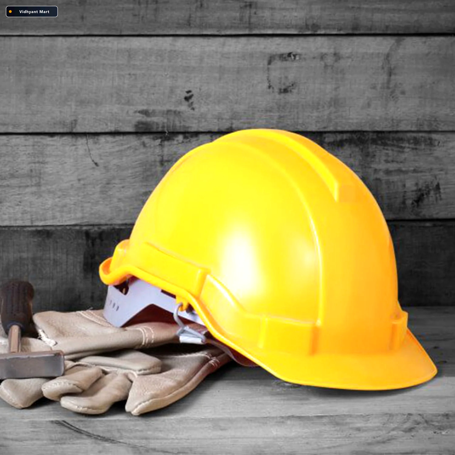 Vidhyant Mart Industrial Safety Helmet Yellow Plastic Adjustable 1
