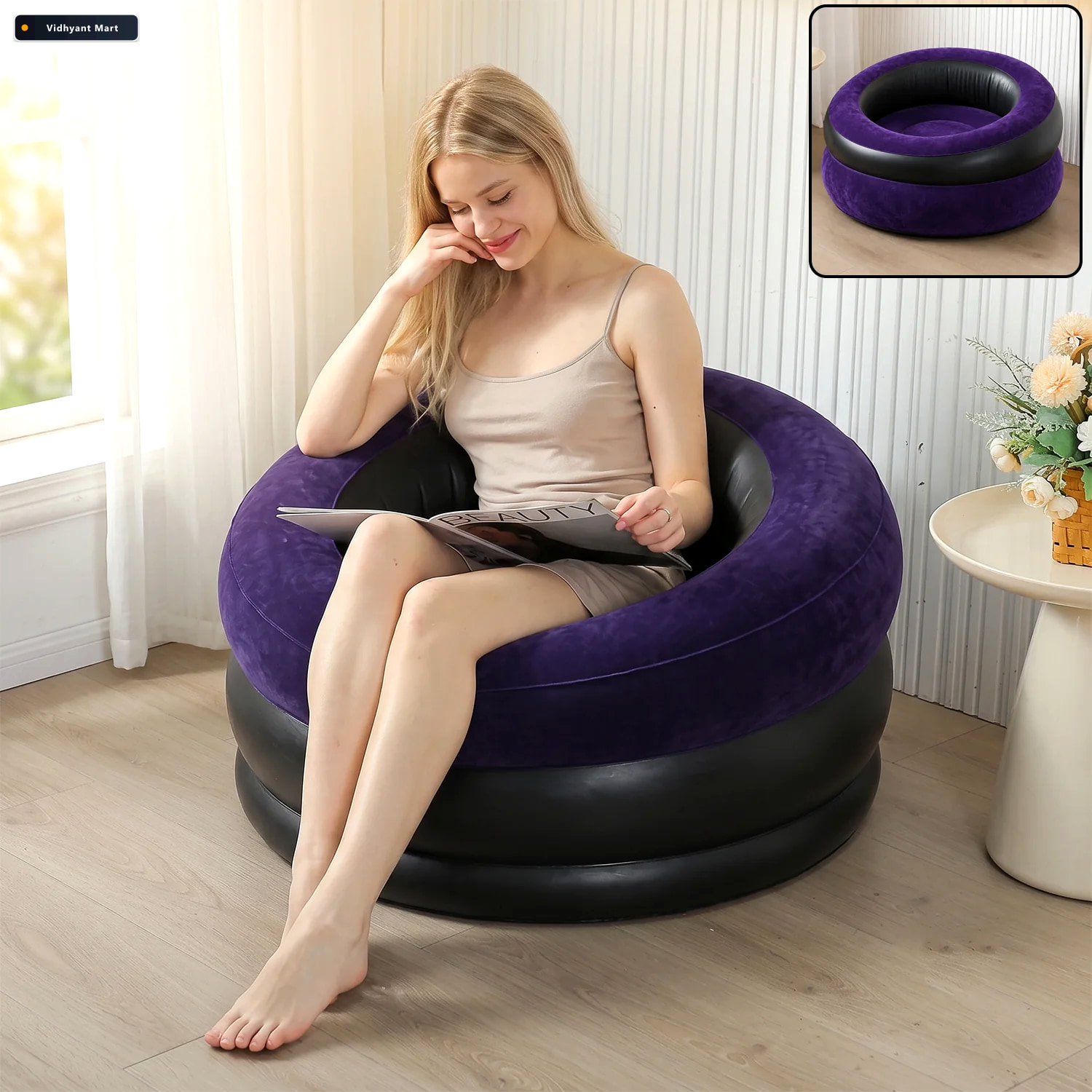 Vidhyant Mart Inflatable Sofa Bed Chair With Foot Pump For Indoo 1